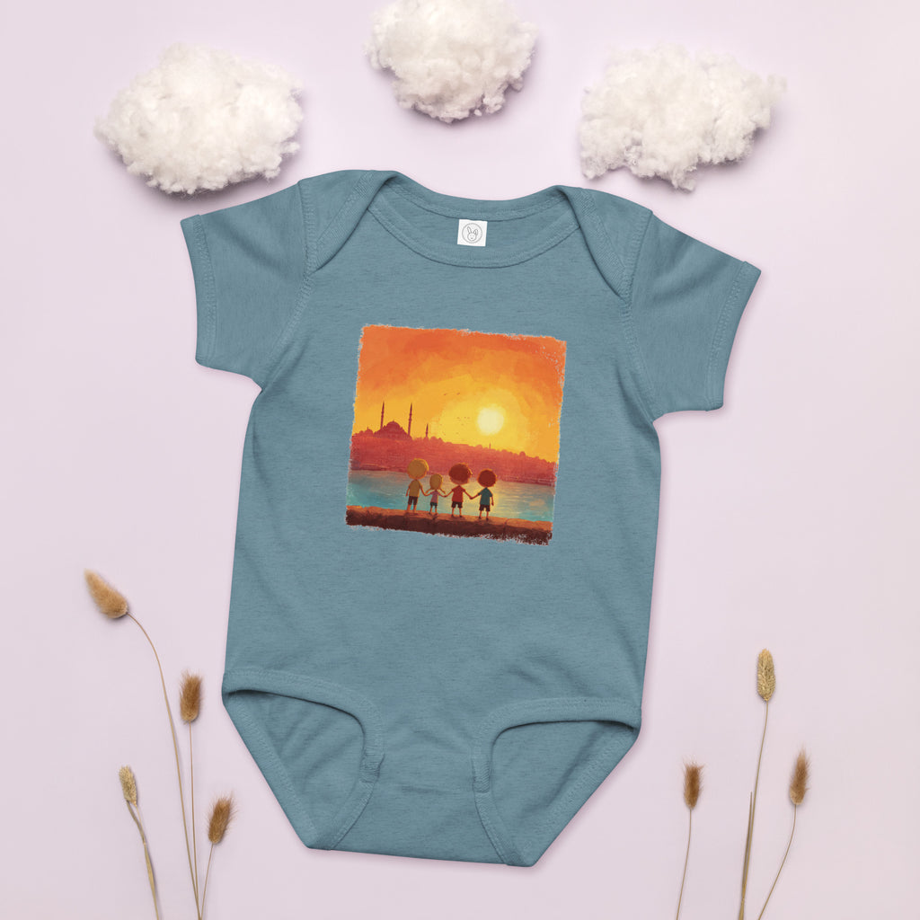 Jewish Kids Over Sunset Baby Jersey Bodysuit - American Zionist