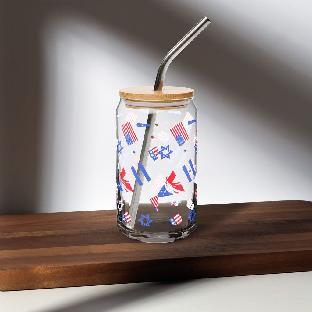 Zionist Eagle Pattern Can - shaped Glass (16 oz) - American Zionist