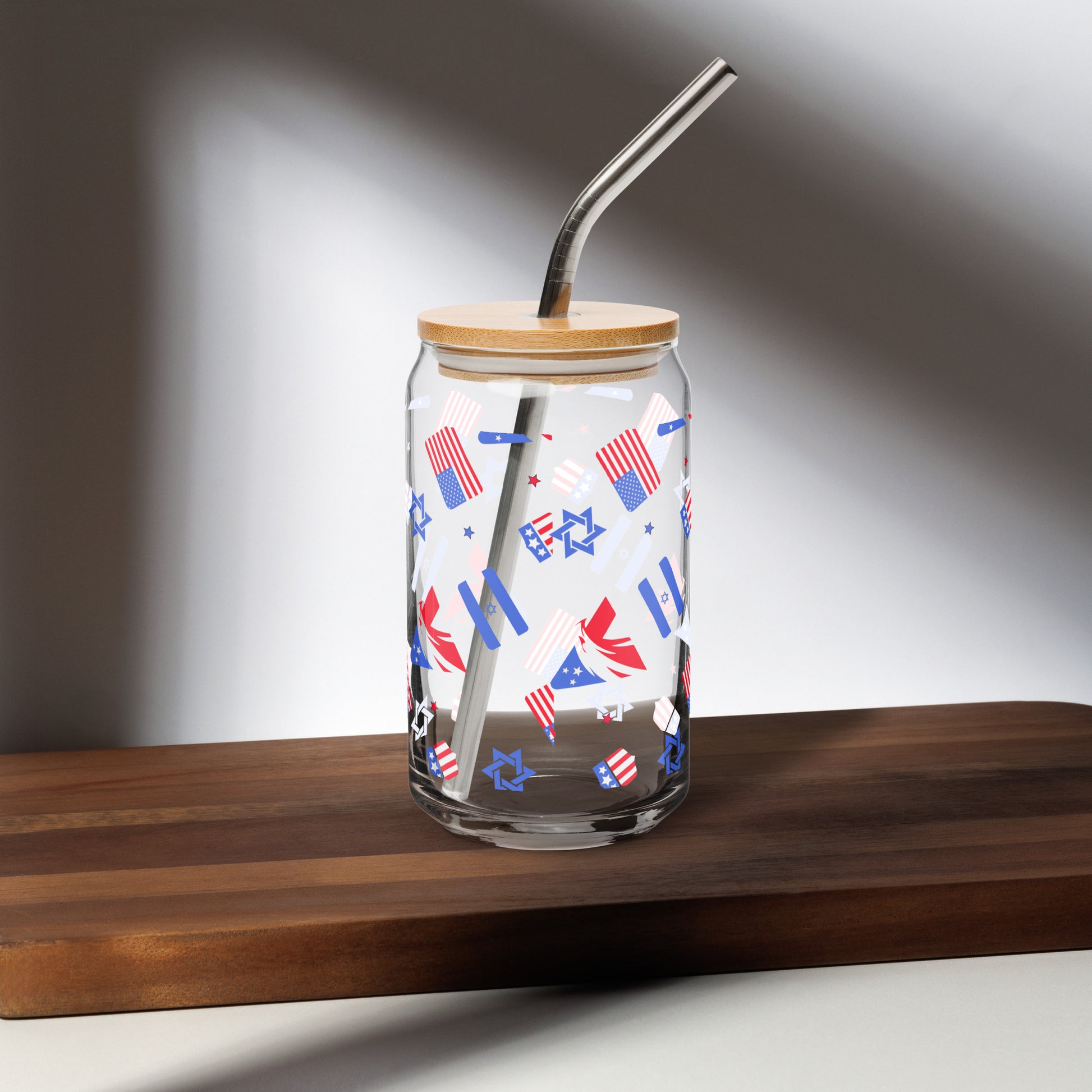 Zionist Eagle Pattern Can - shaped Glass (16 oz) - American Zionist