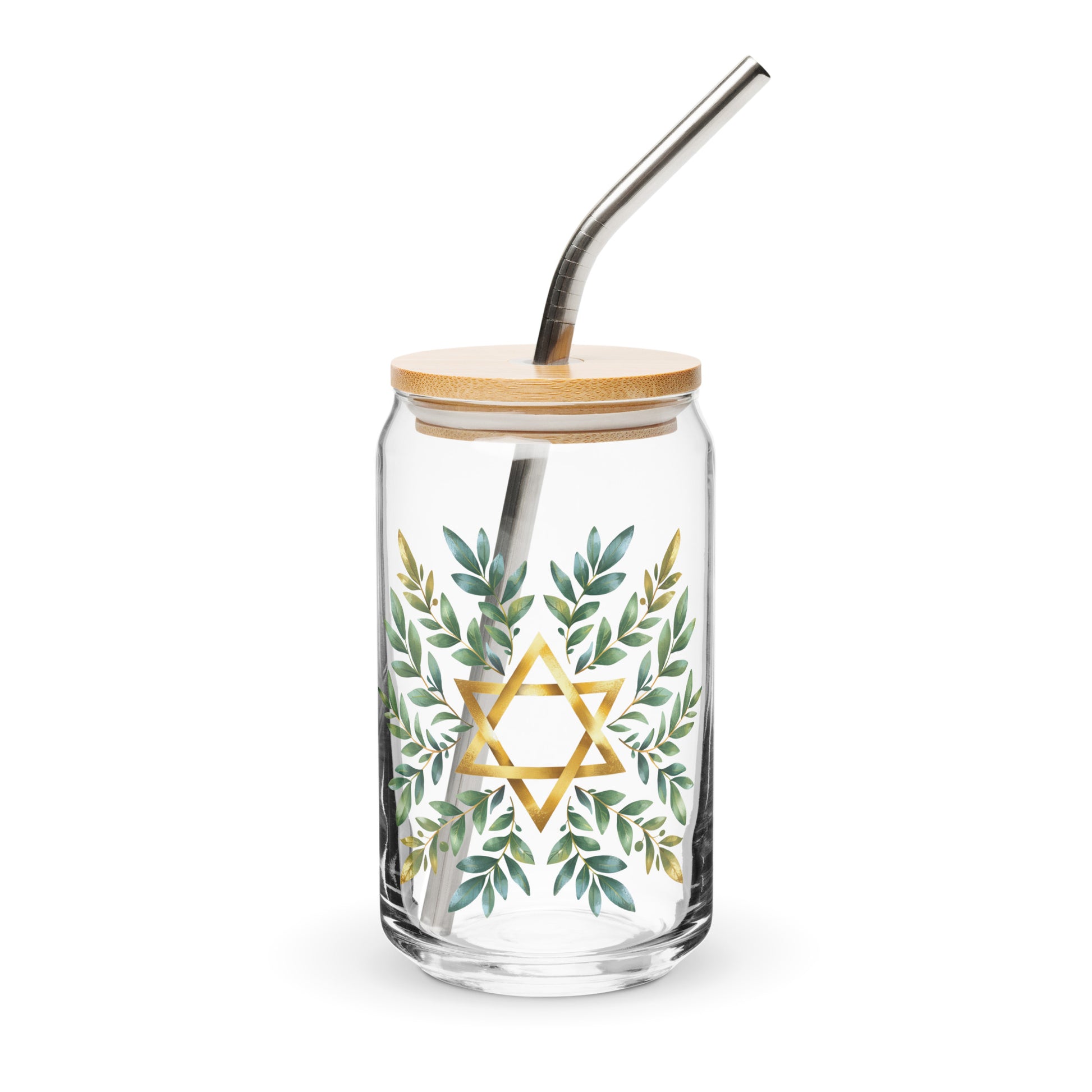 Wreath Star of David Can - Shaped Glass (16 oz) - American Zionist