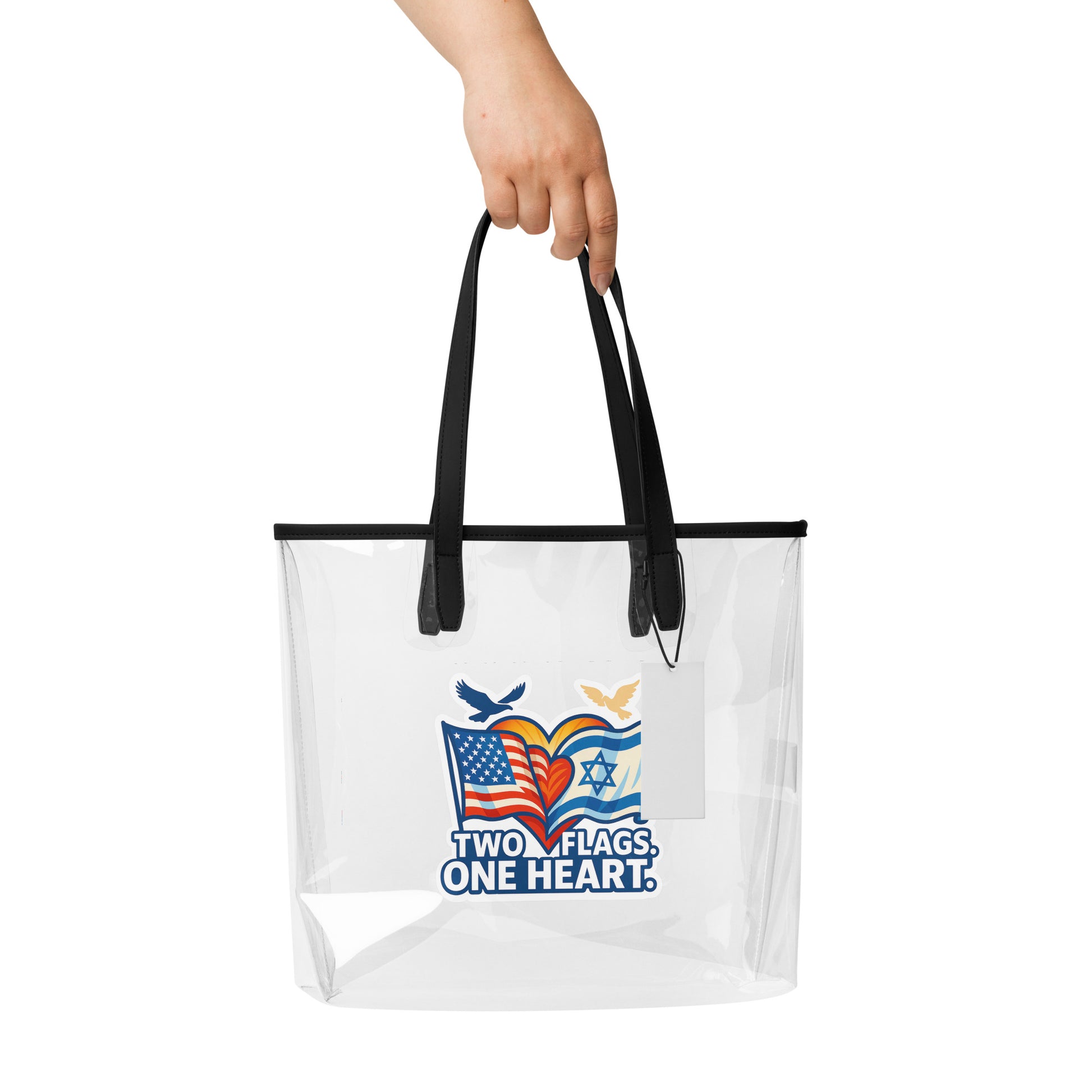 Two Flags. One Heart Clear Tote Bag - American Zionist