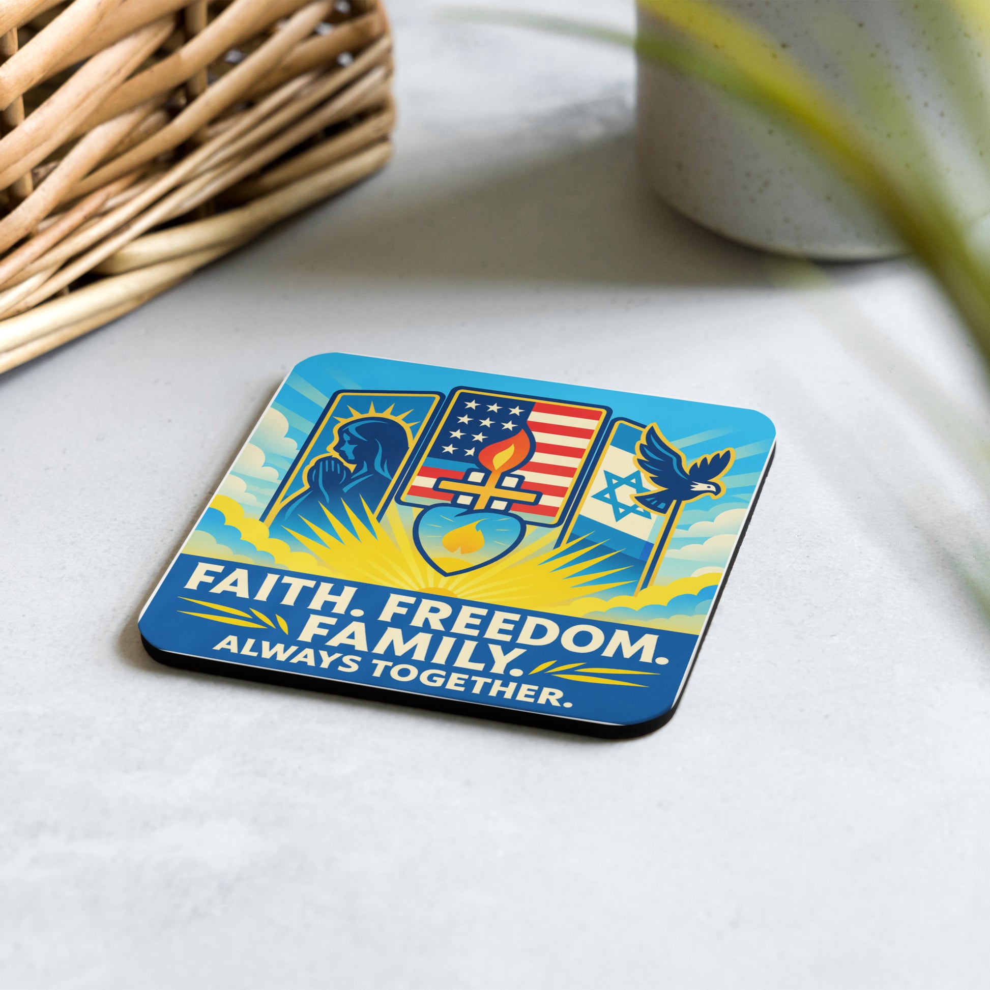 Guided by Faith's Flame Cork - back Coaster - American Zionist