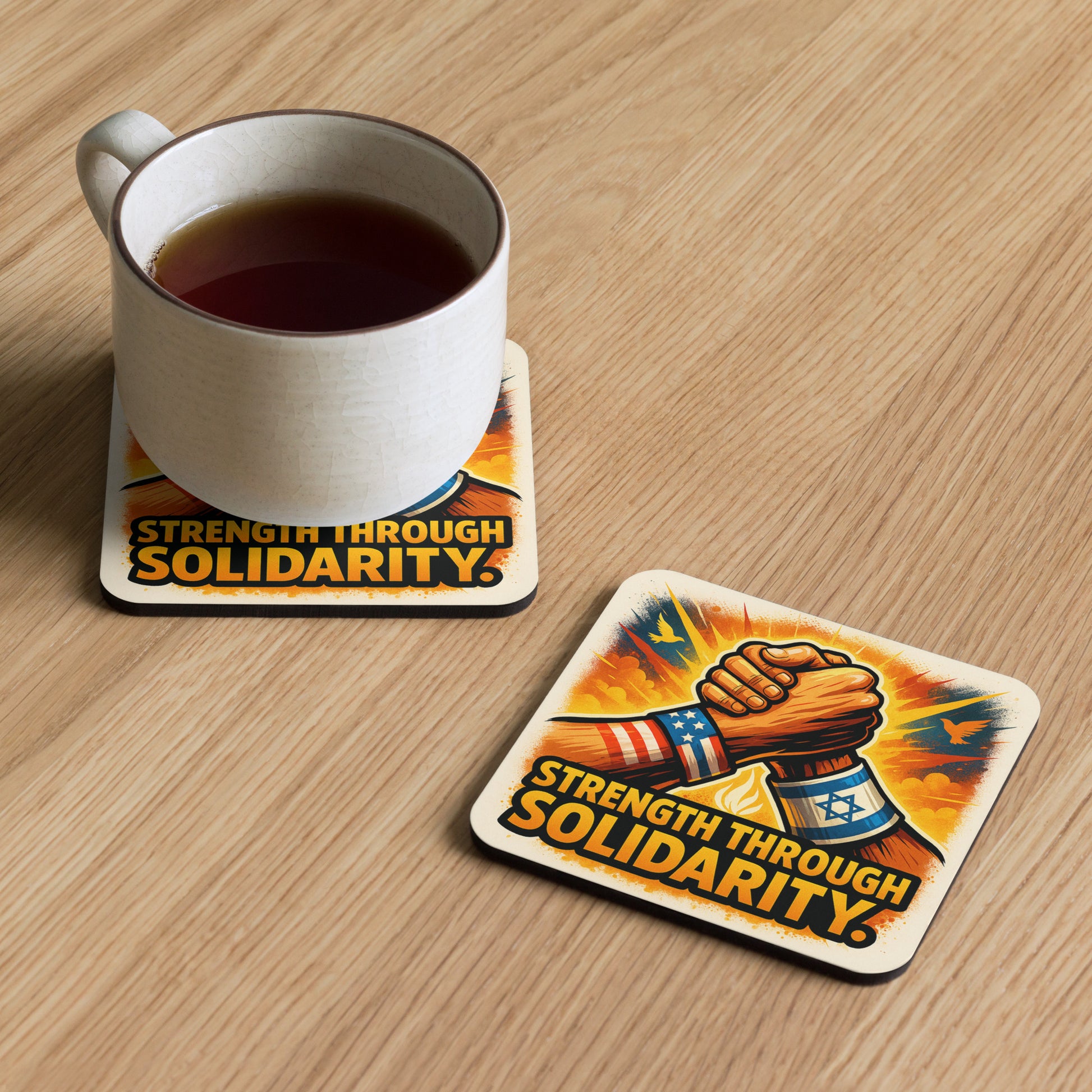 Strength Through Solidarity Cork - back Coaster - American Zionist
