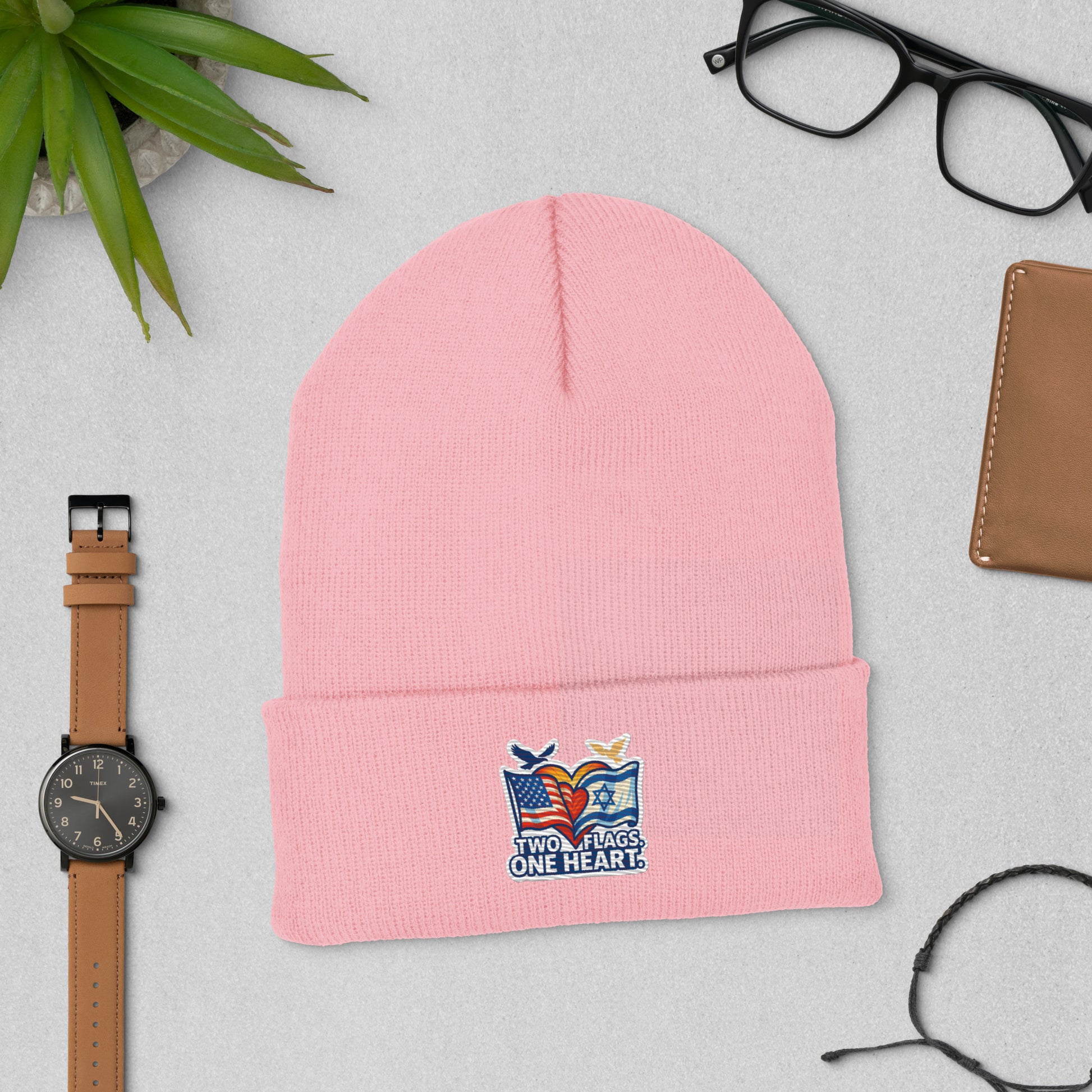 Two Flags. One Heart Cuffed Beanie - American Zionist