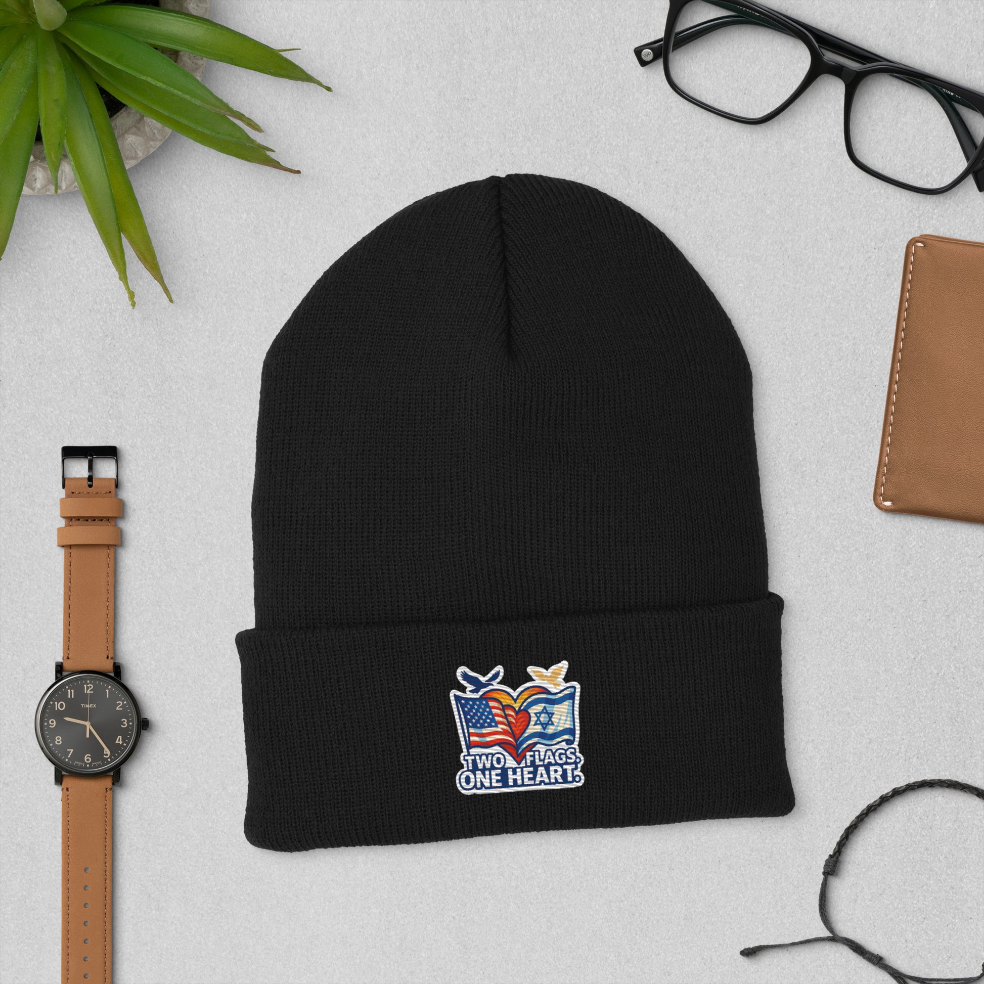 Two Flags. One Heart Cuffed Beanie - American Zionist