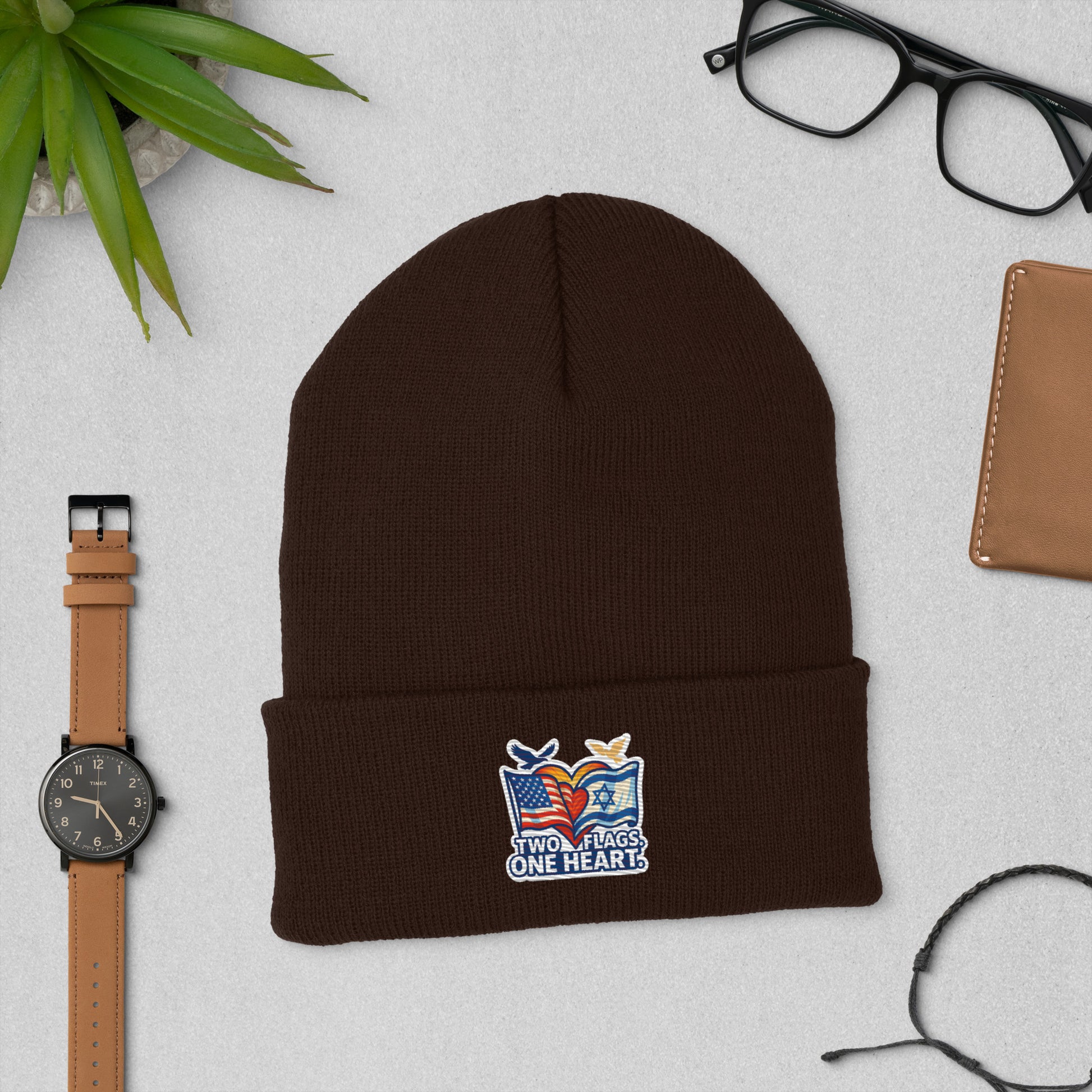 Two Flags. One Heart Cuffed Beanie - American Zionist