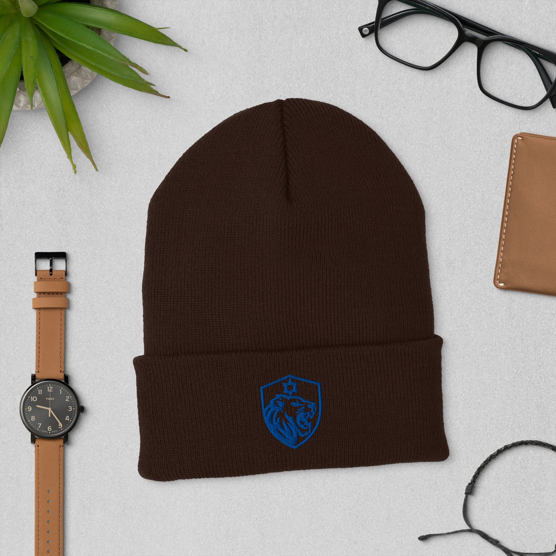 Lion Shield Of Israel Cuffed Beanie - American Zionist