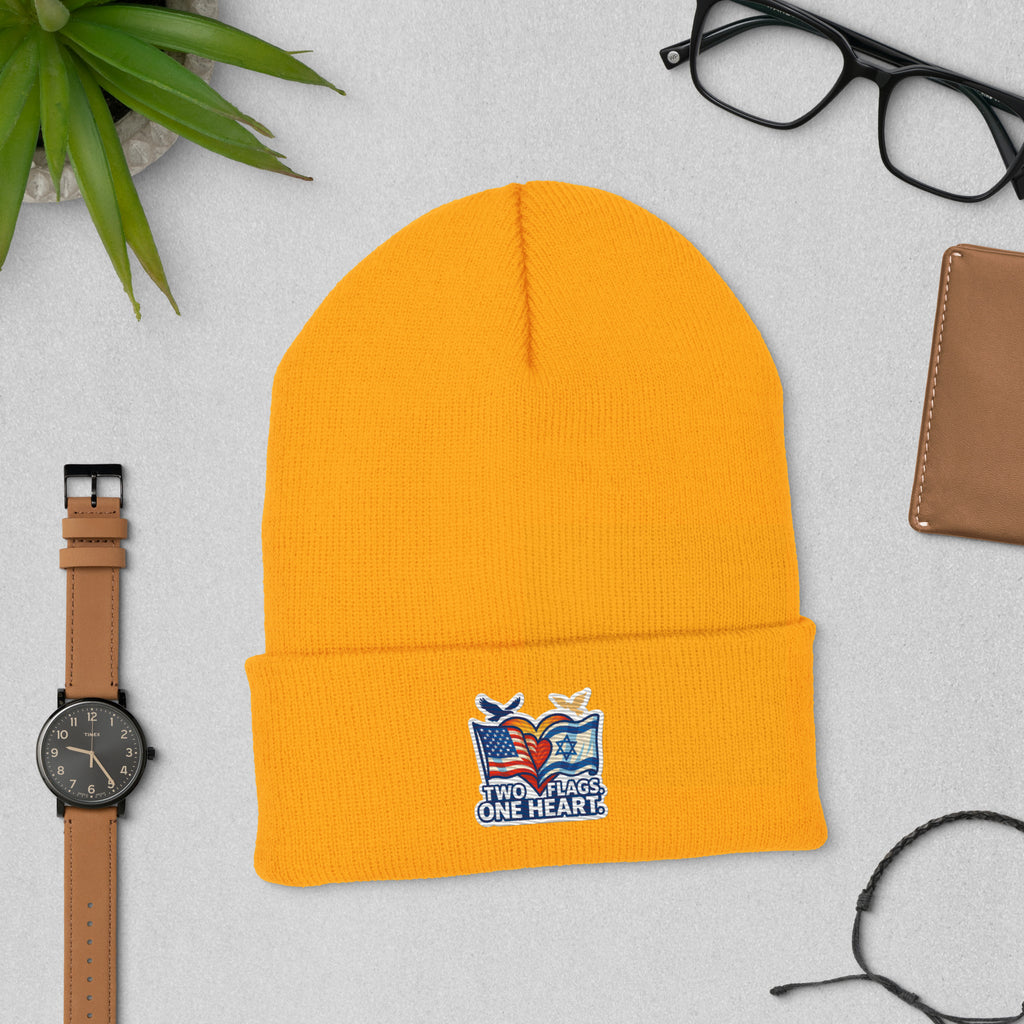 Two Flags. One Heart Cuffed Beanie - American Zionist