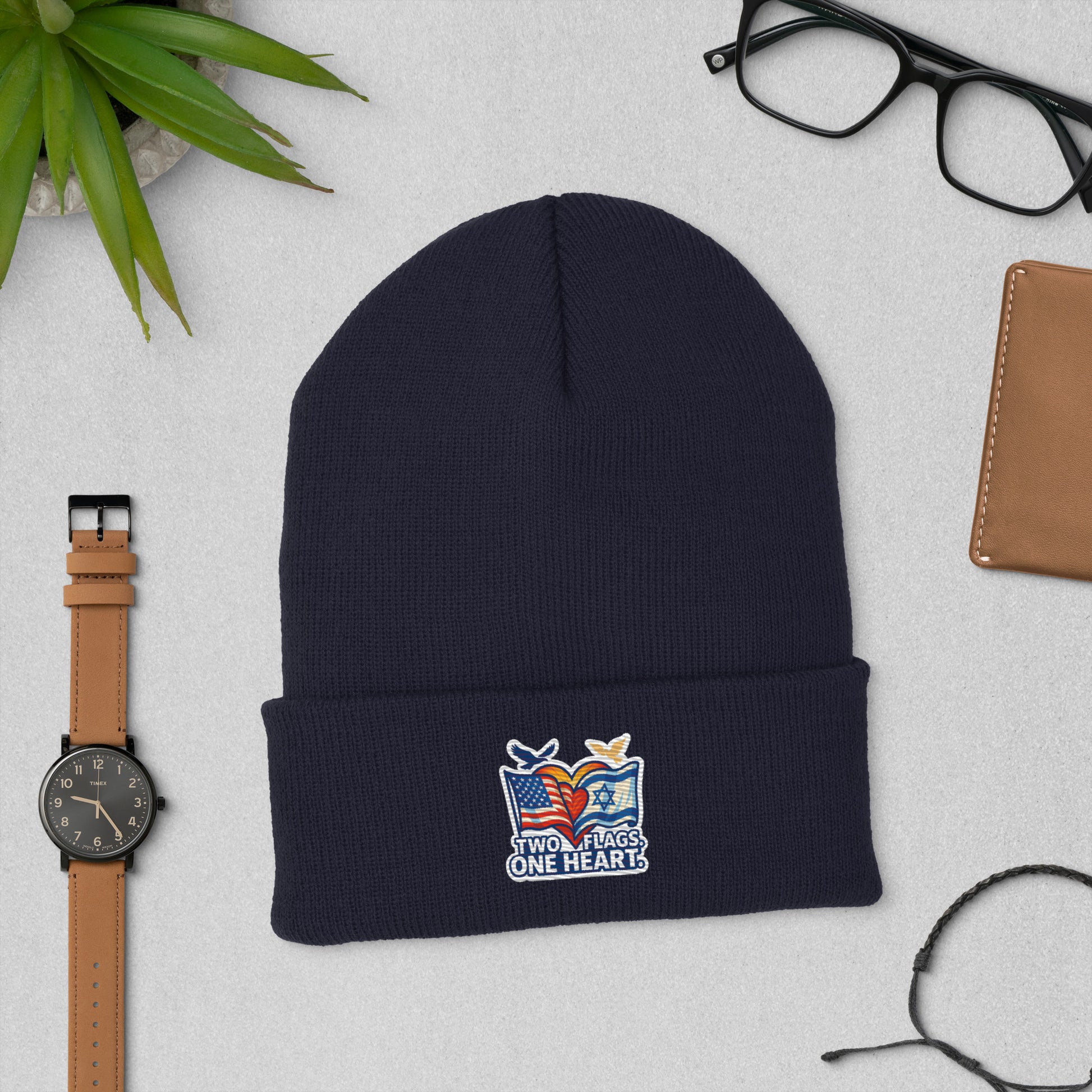 Two Flags. One Heart Cuffed Beanie - American Zionist