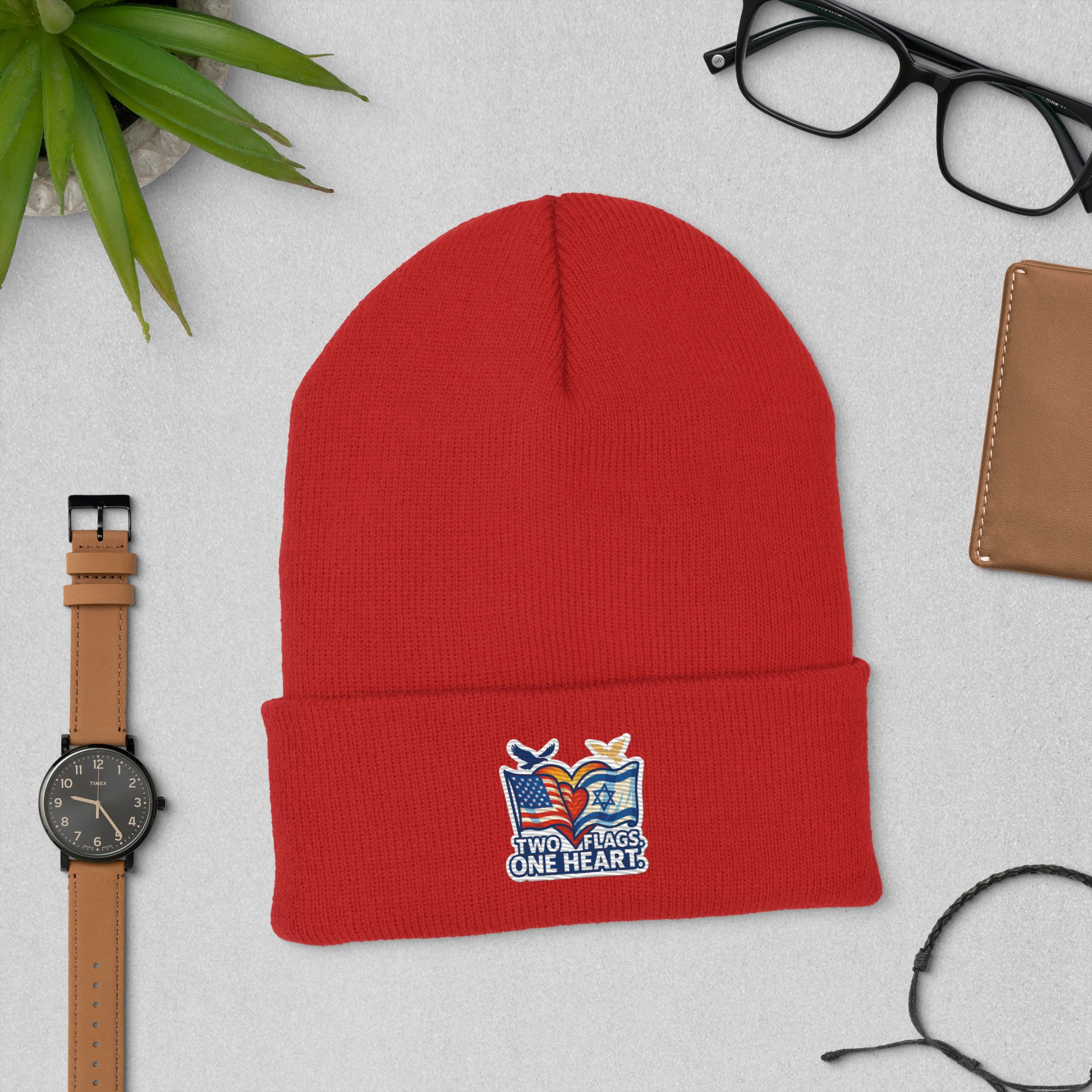 Two Flags. One Heart Cuffed Beanie - American Zionist