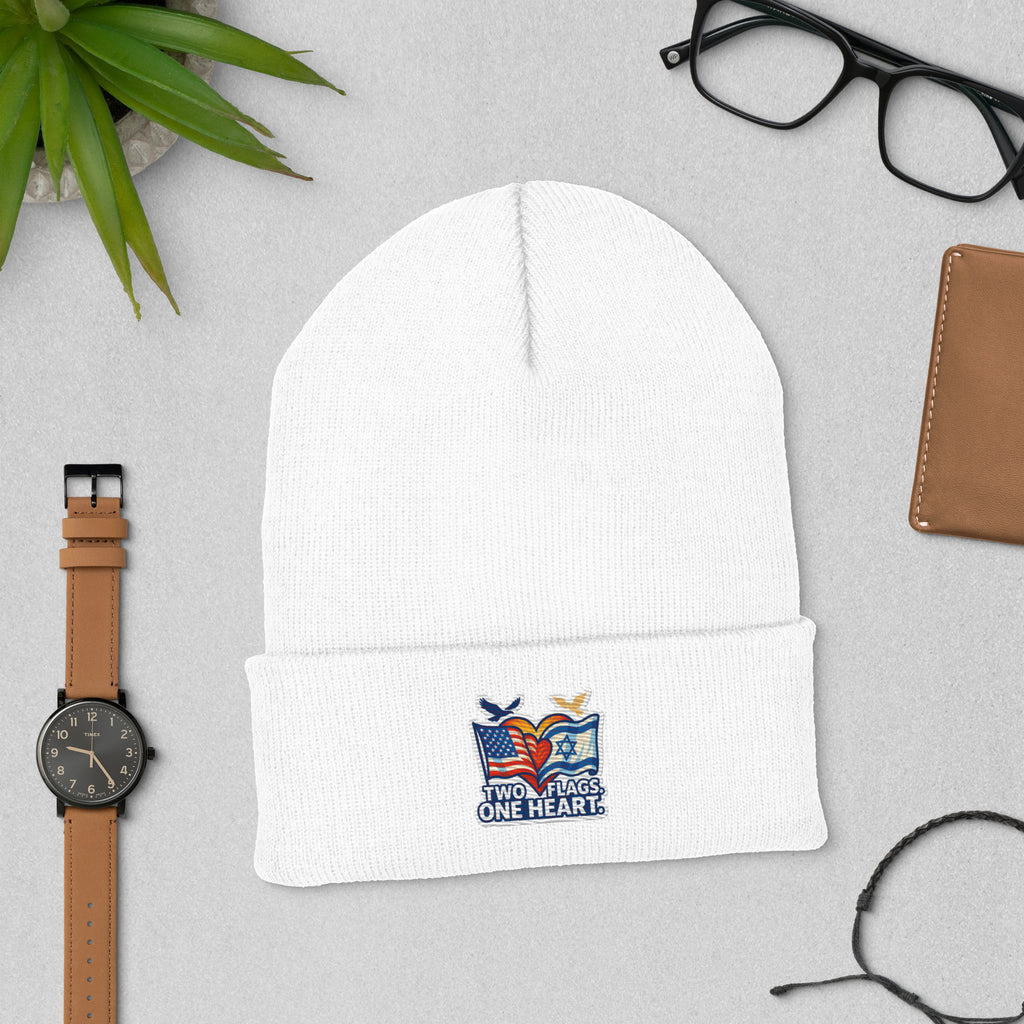 Two Flags. One Heart Cuffed Beanie - American Zionist