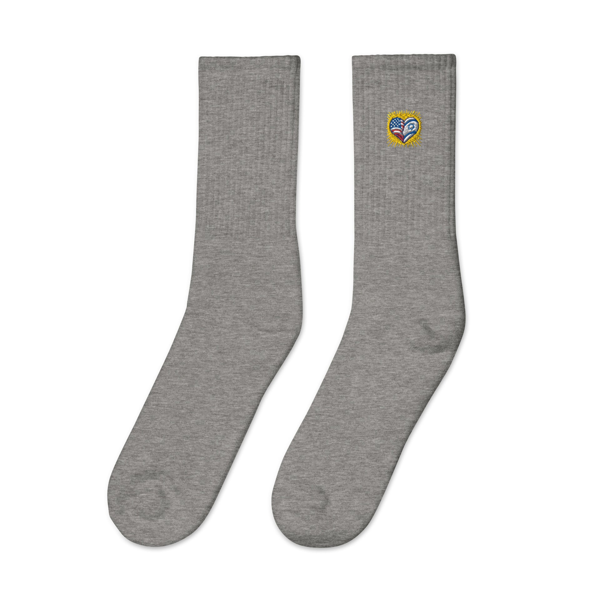 Heart of Two Nations Embroidered Crew Socks - American Zionist