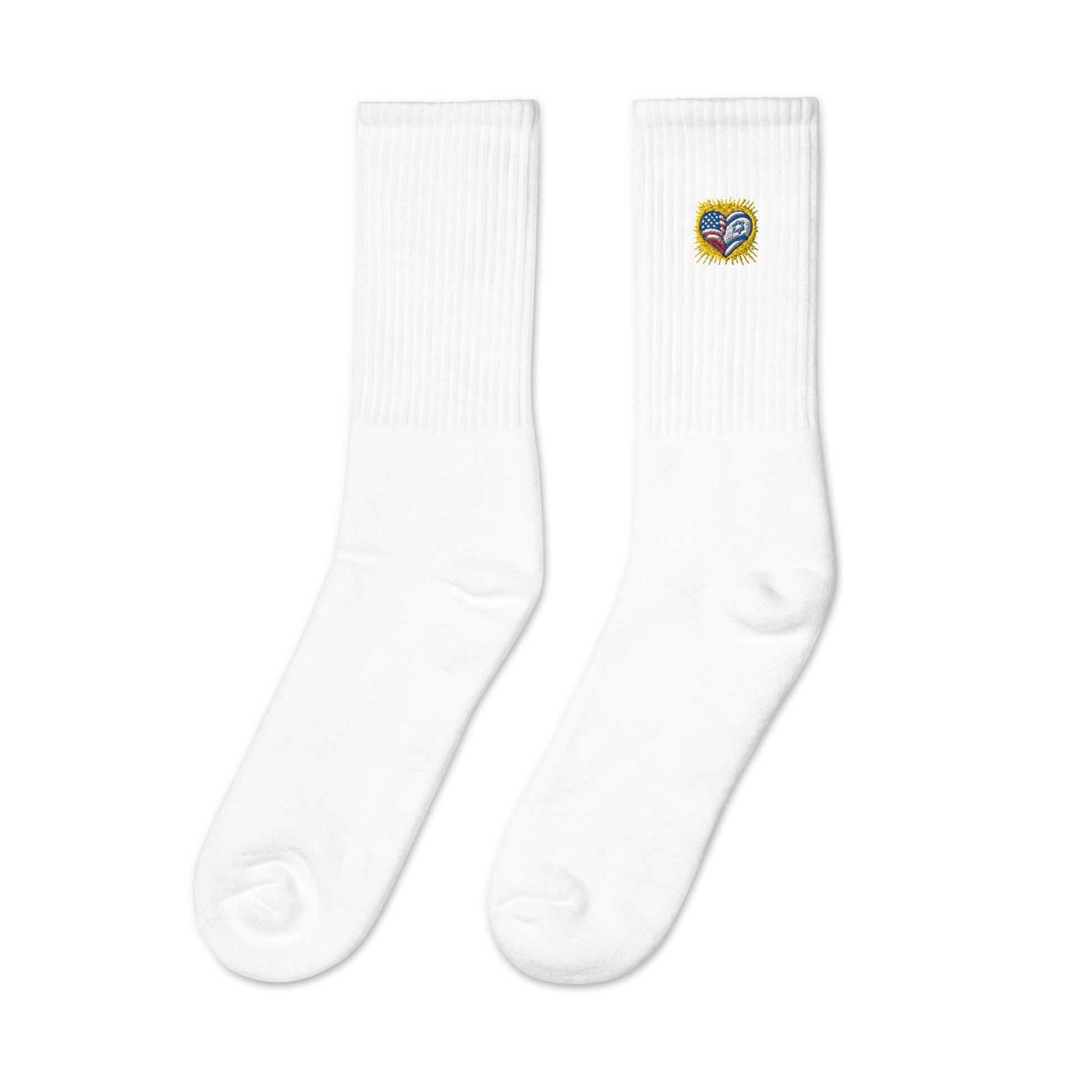 Heart of Two Nations Embroidered Crew Socks - American Zionist