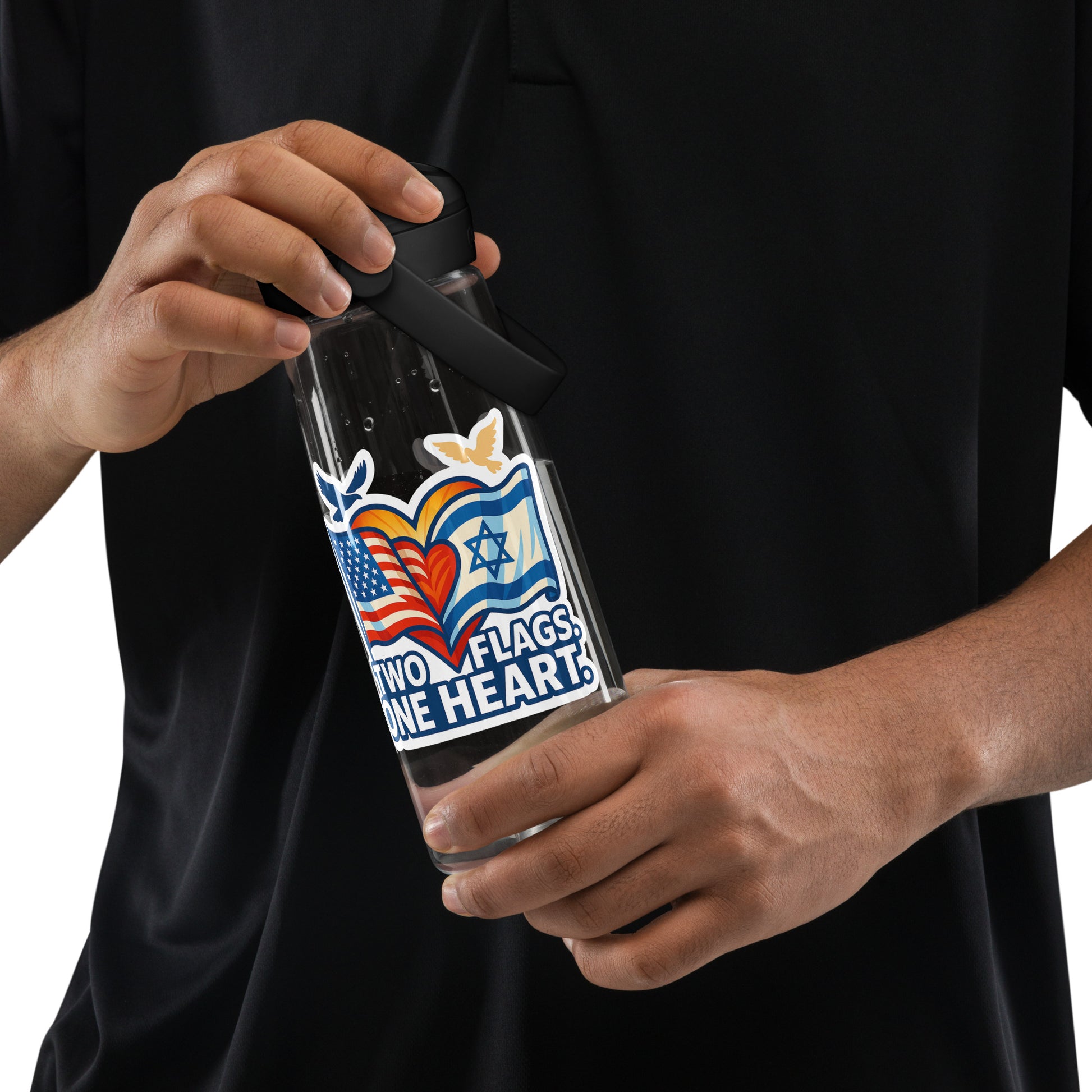 Two Flags. One Heart Flip Straw Water Bottle - American Zionist