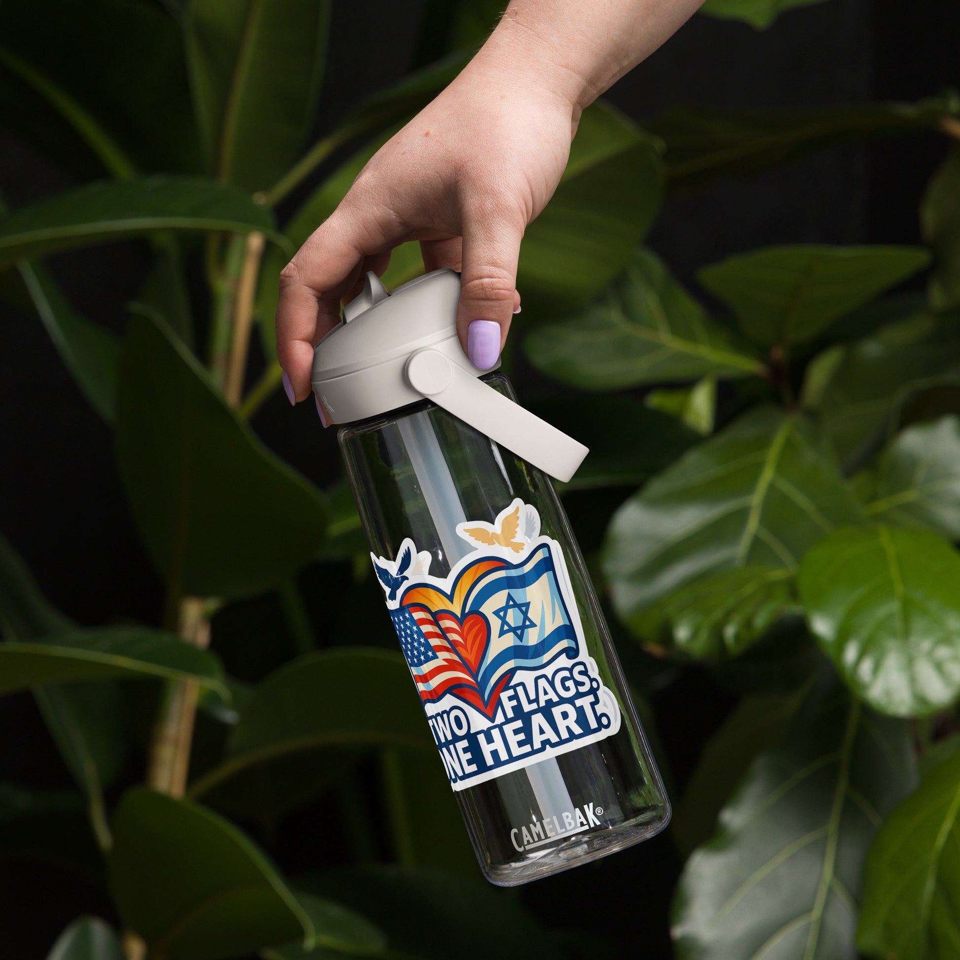 Two Flags. One Heart Flip Straw Water Bottle - American Zionist