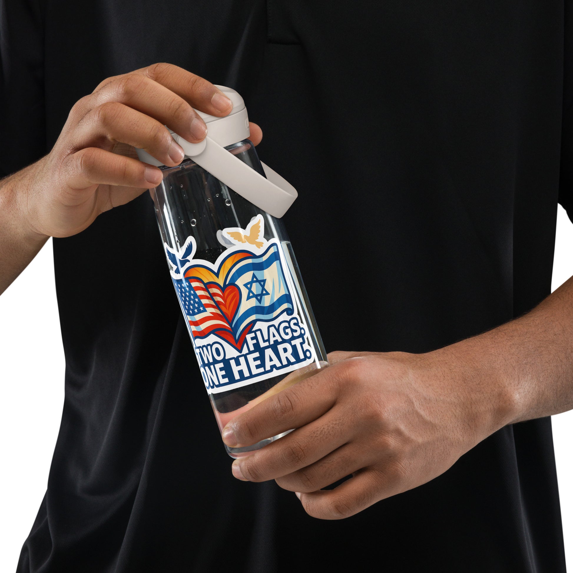 Two Flags. One Heart Flip Straw Water Bottle - American Zionist