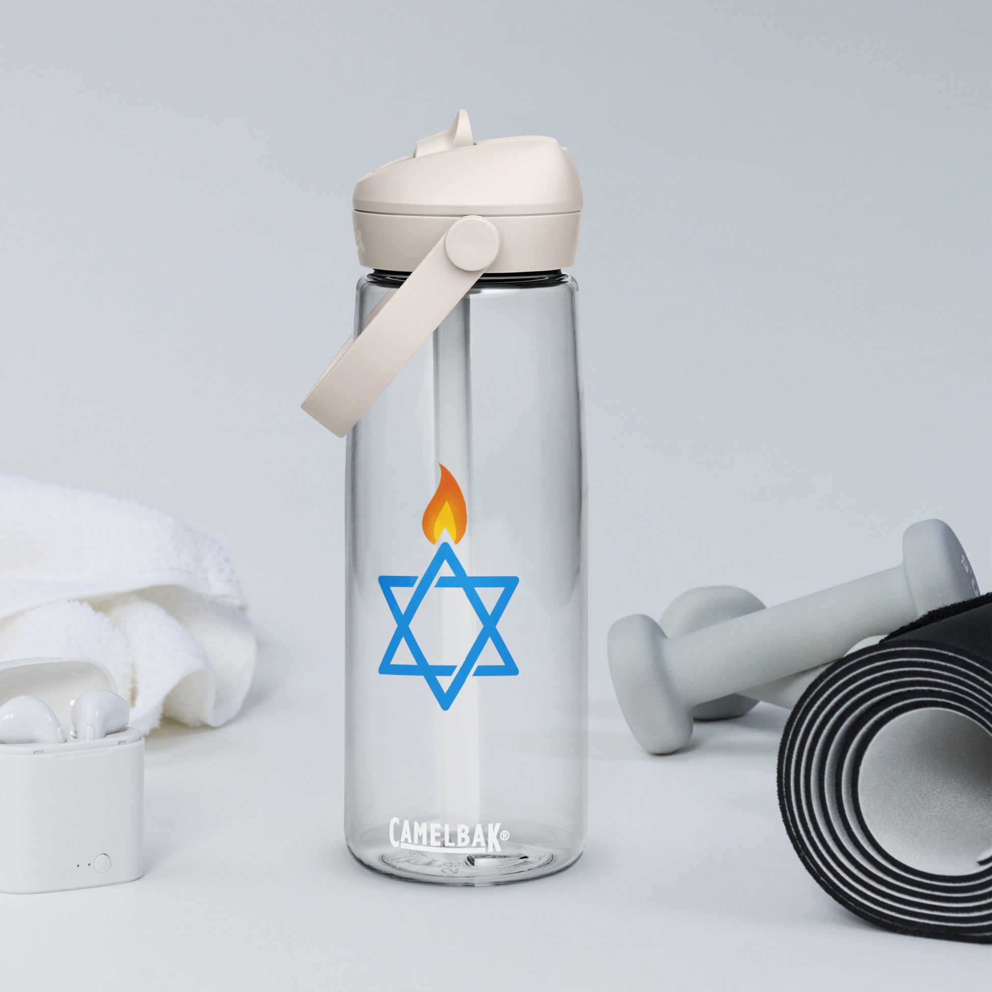 Fire Stars Of David Flip Straw Water Bottle - American Zionist