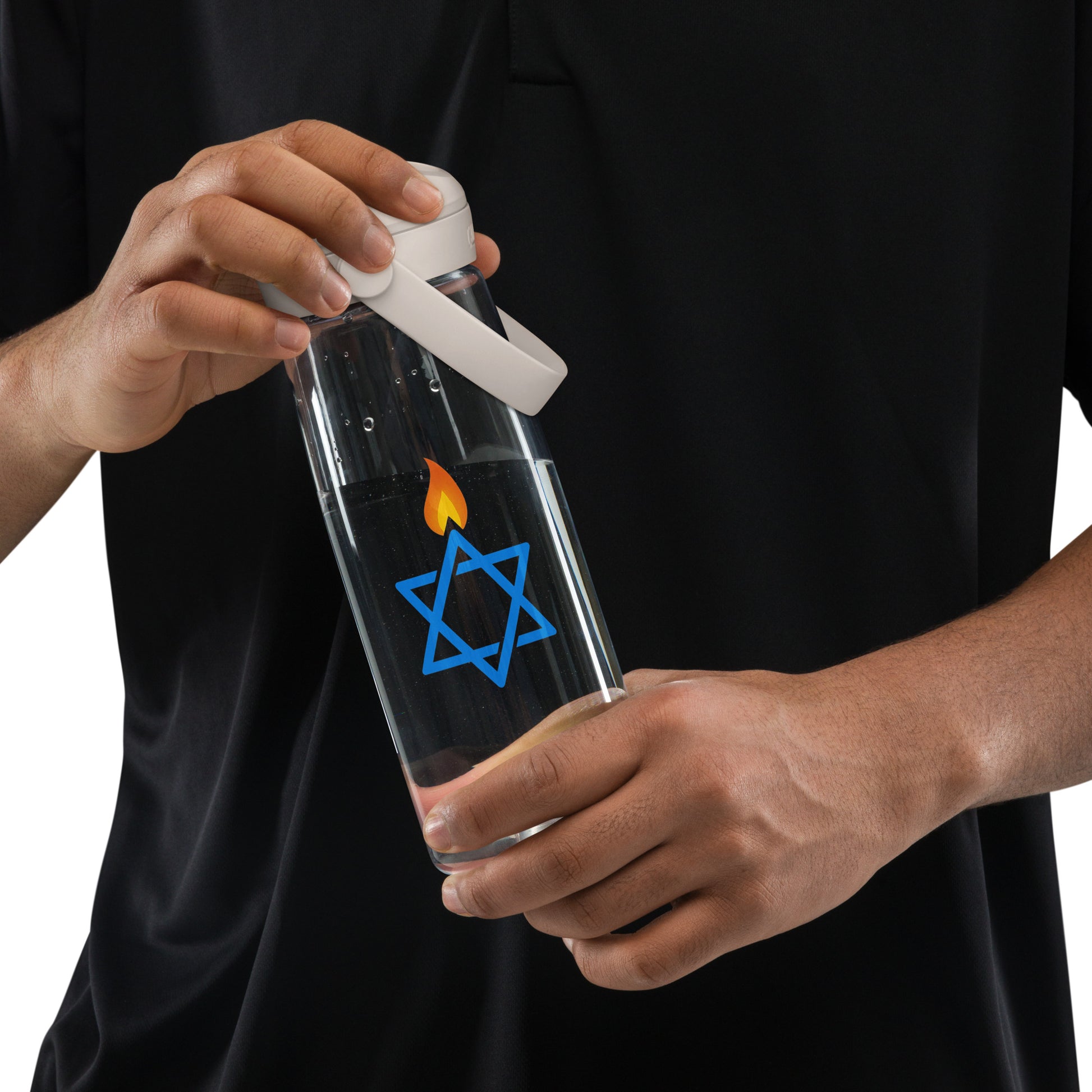 Fire Stars Of David Flip Straw Water Bottle - American Zionist