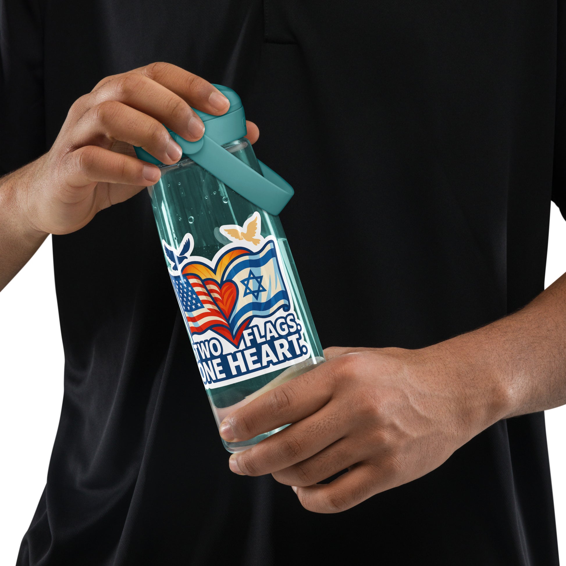 Two Flags. One Heart Flip Straw Water Bottle - American Zionist