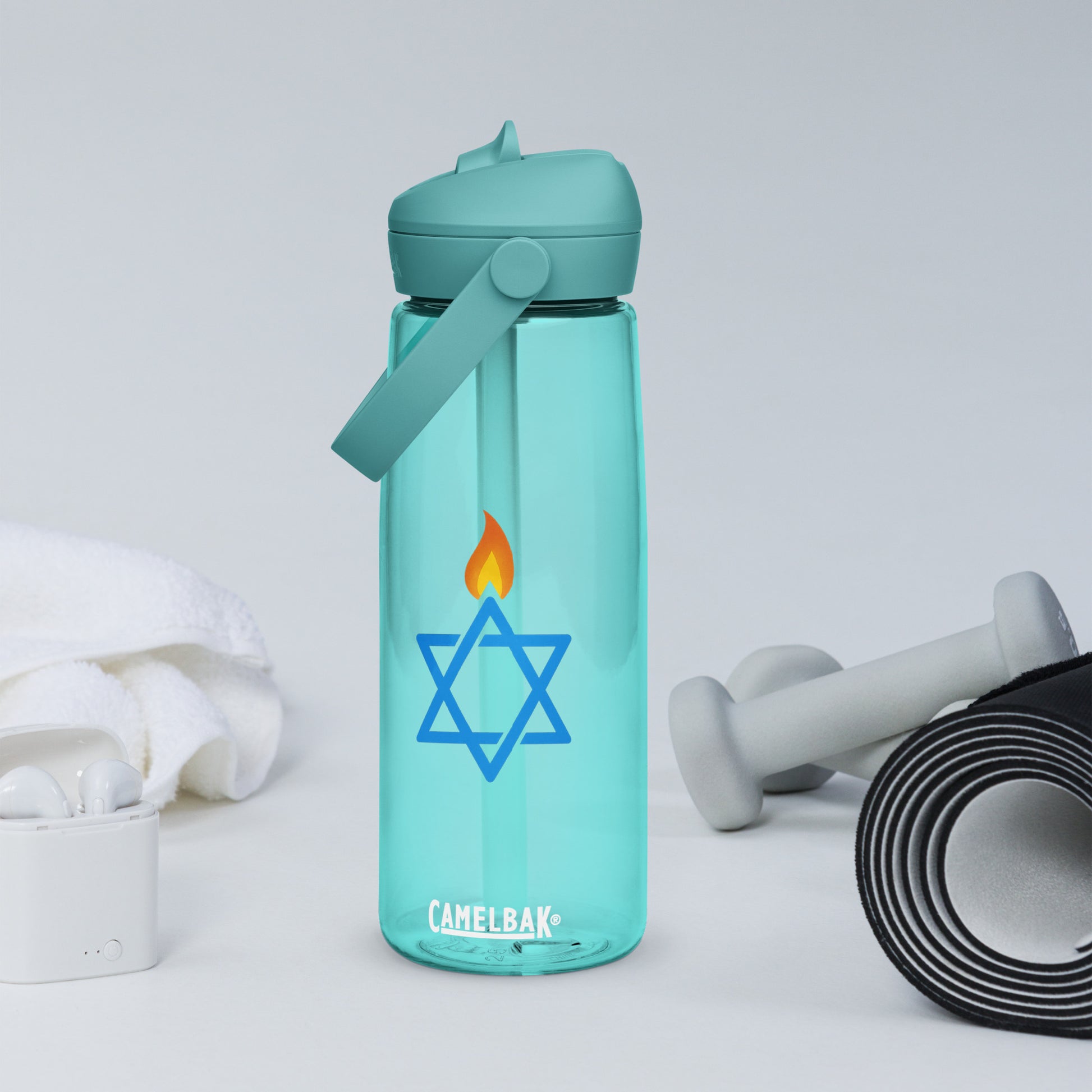Fire Stars Of David Flip Straw Water Bottle - American Zionist