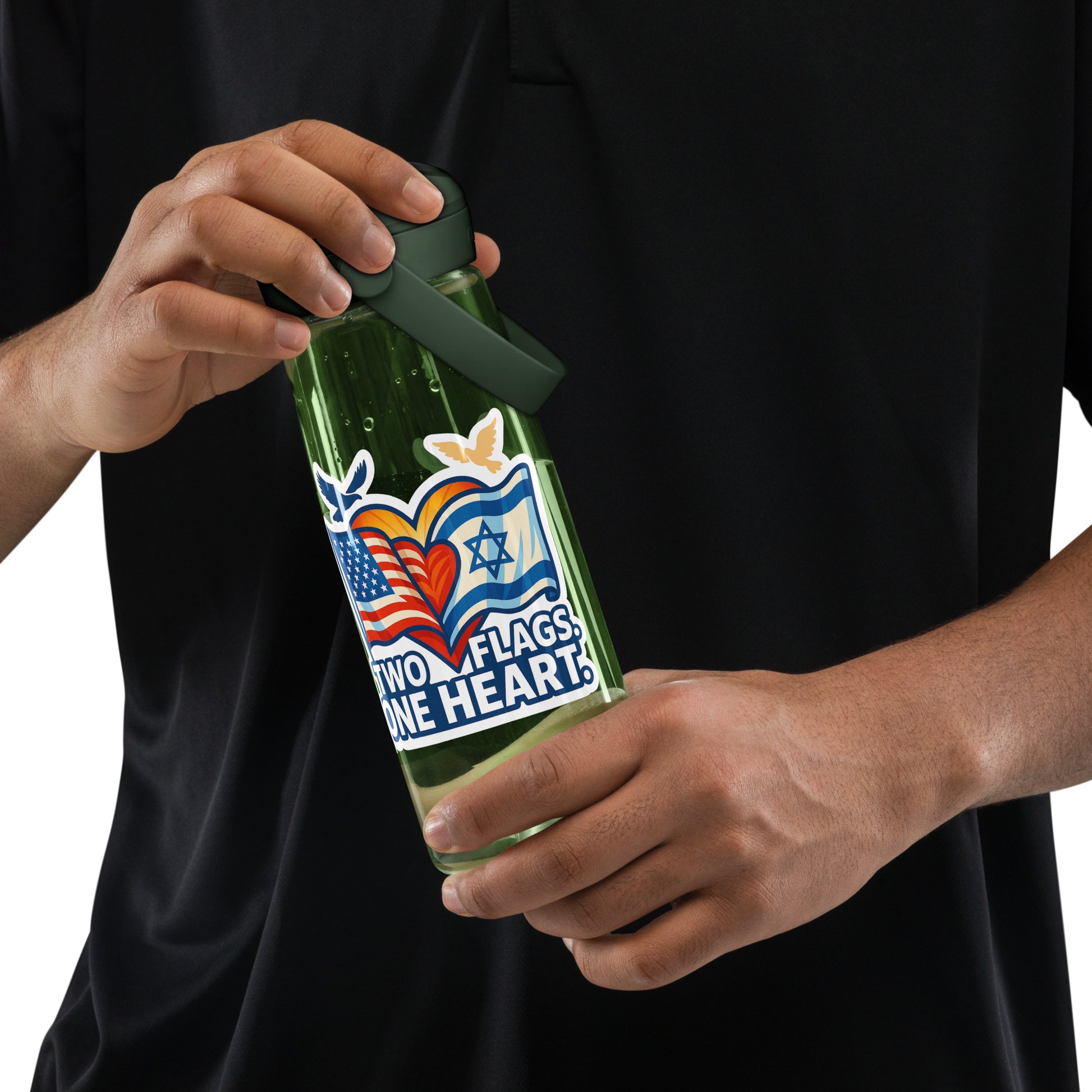 Two Flags. One Heart Flip Straw Water Bottle - American Zionist