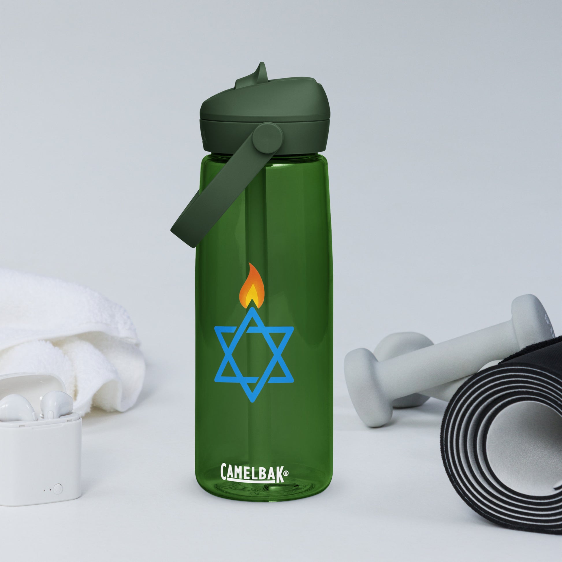 Fire Stars Of David Flip Straw Water Bottle - American Zionist
