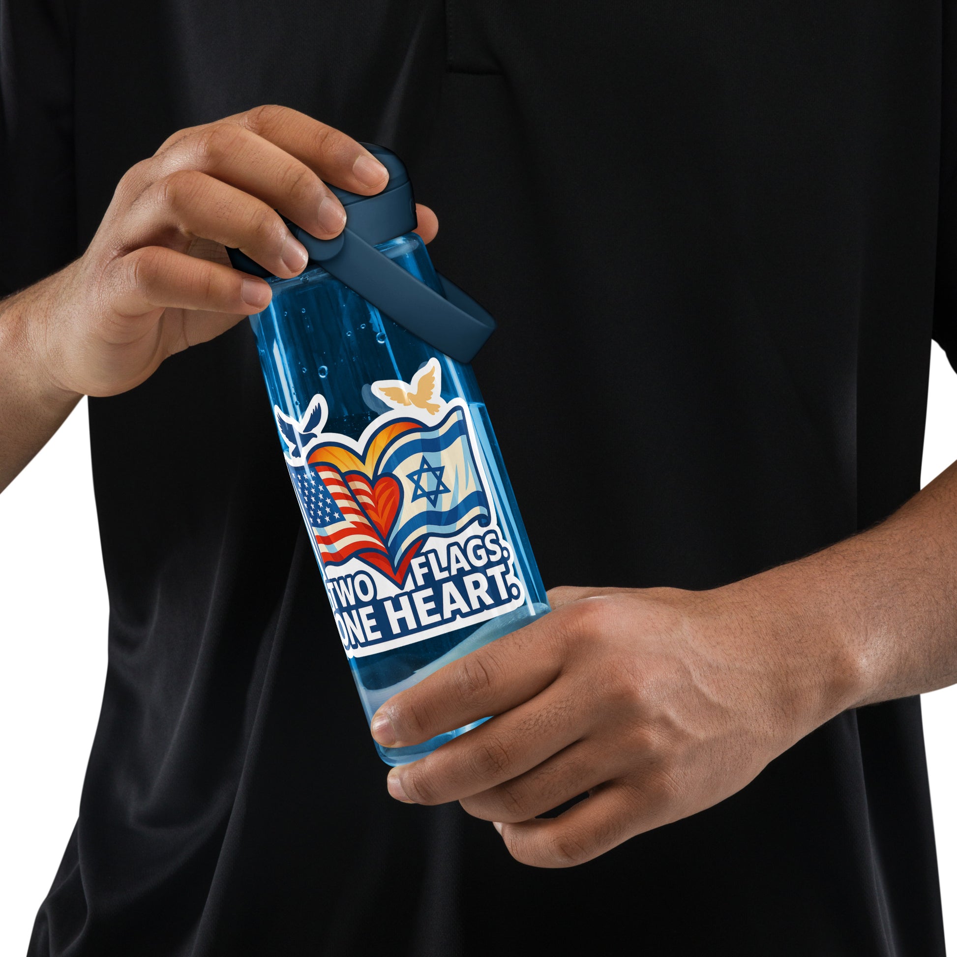 Two Flags. One Heart Flip Straw Water Bottle - American Zionist