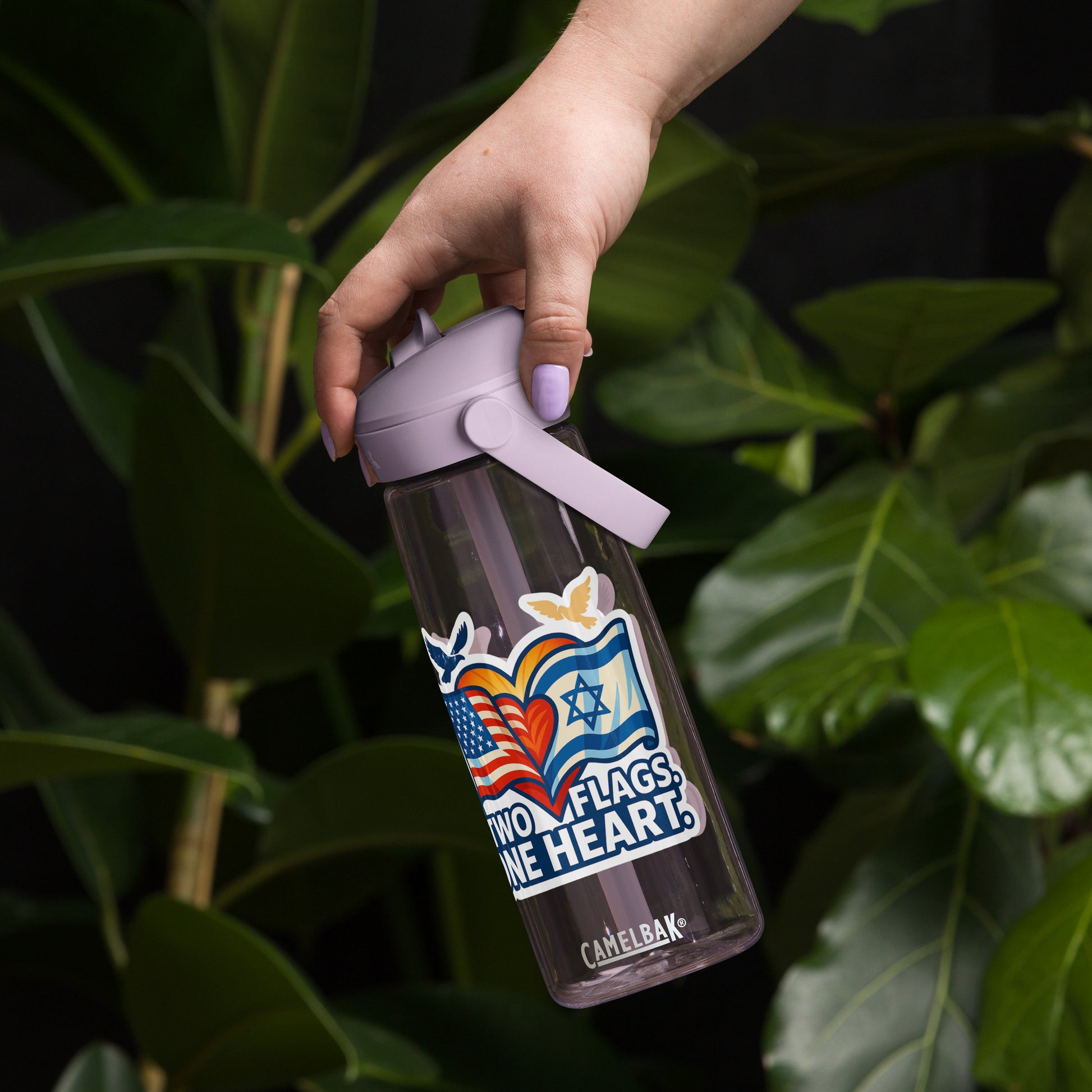 Two Flags. One Heart Flip Straw Water Bottle - American Zionist
