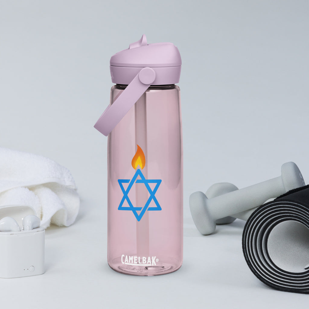 Fire Stars Of David Flip Straw Water Bottle - American Zionist