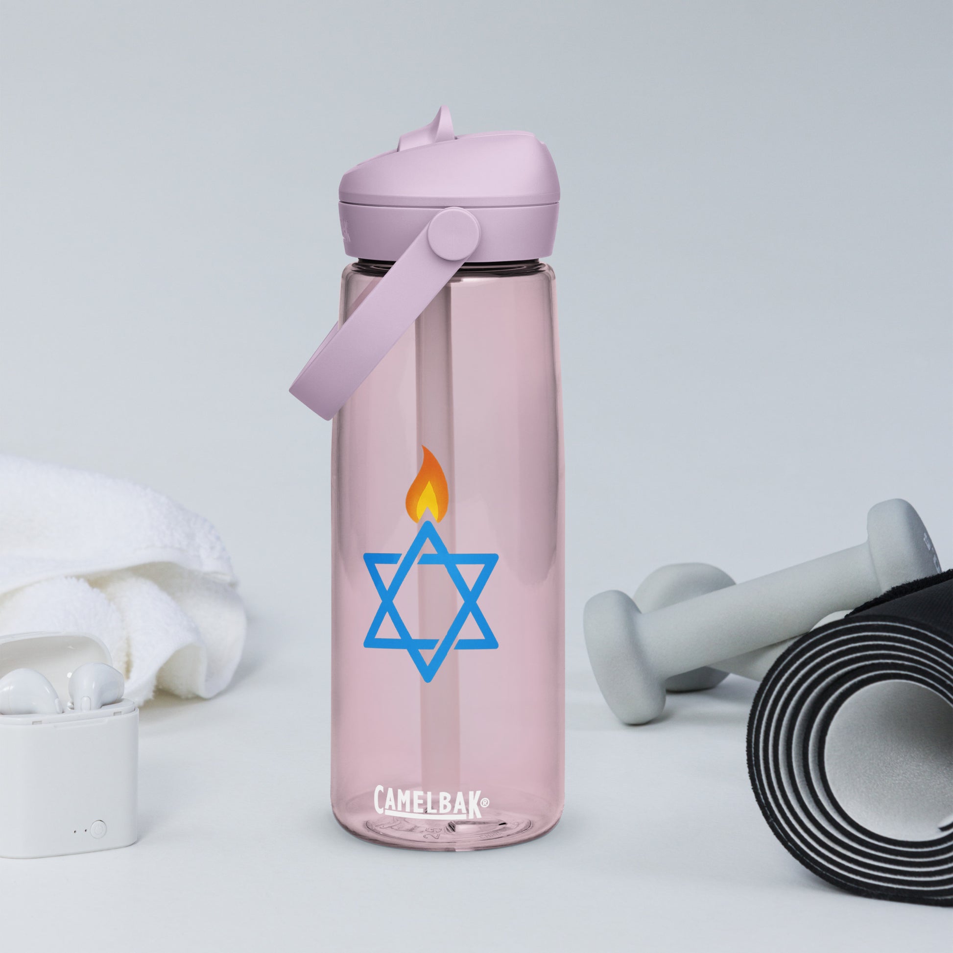Fire Stars Of David Flip Straw Water Bottle - American Zionist