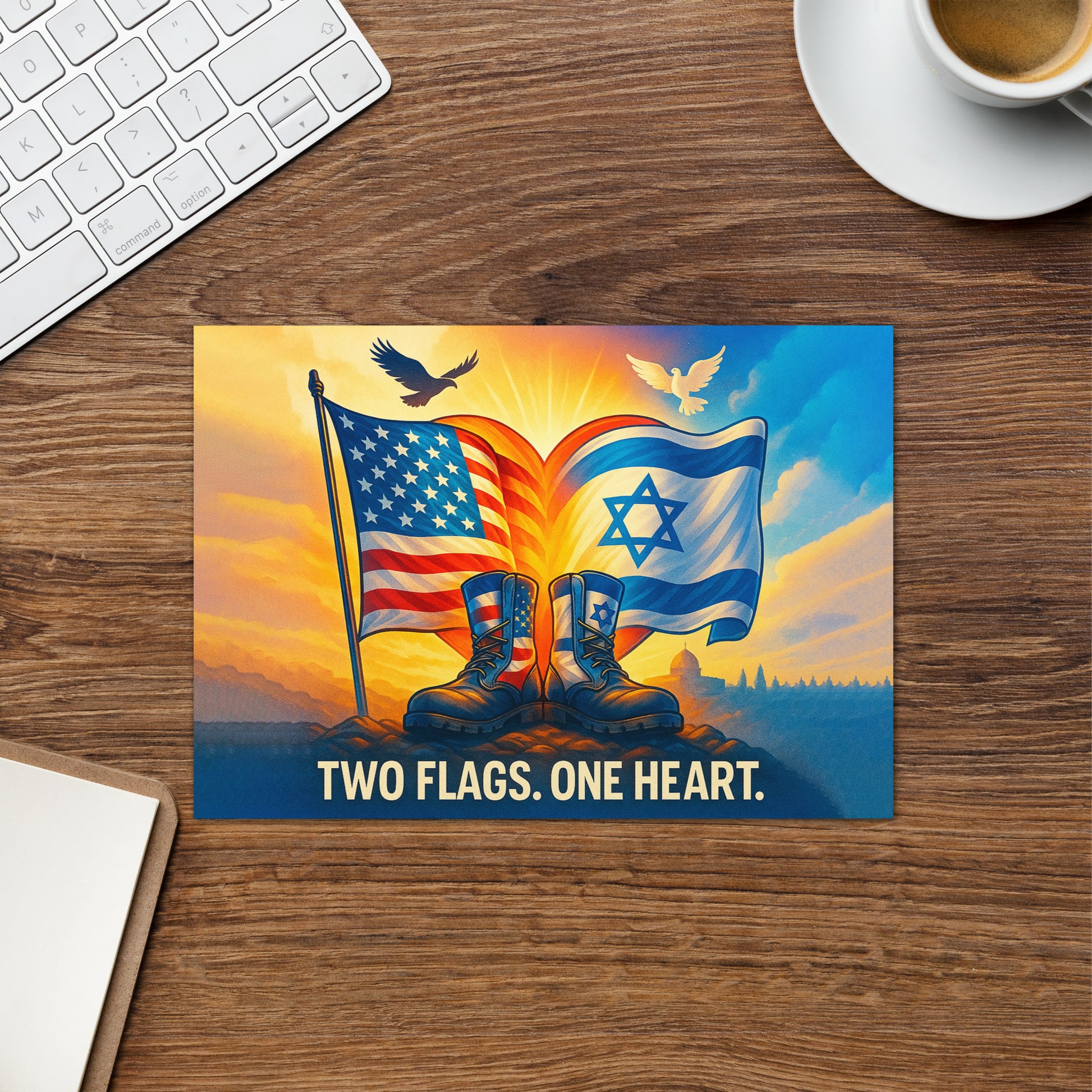 Two Flags. One Hear Greeting Card - American Zionist