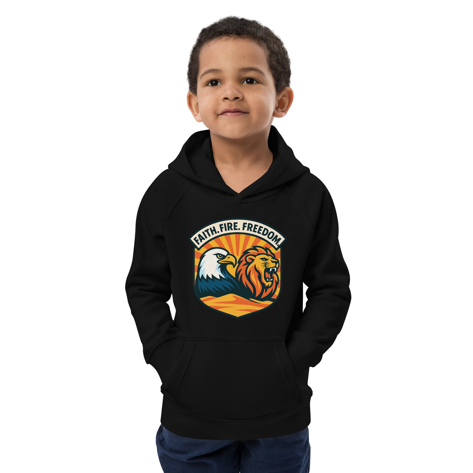 Lions Eagles Rise Kids Eco Hoodie - American Zionist