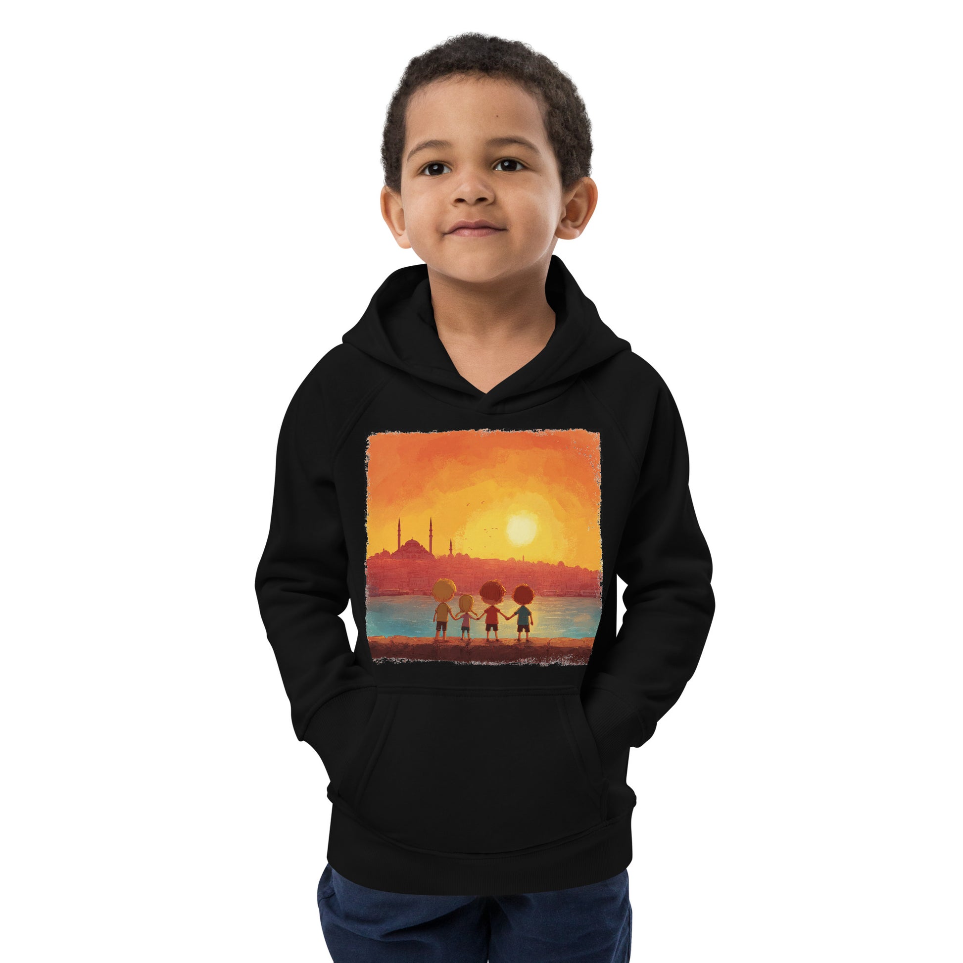 Jewish Kids Over Sunset Transparent Kids Eco Hoodie - American Zionist
