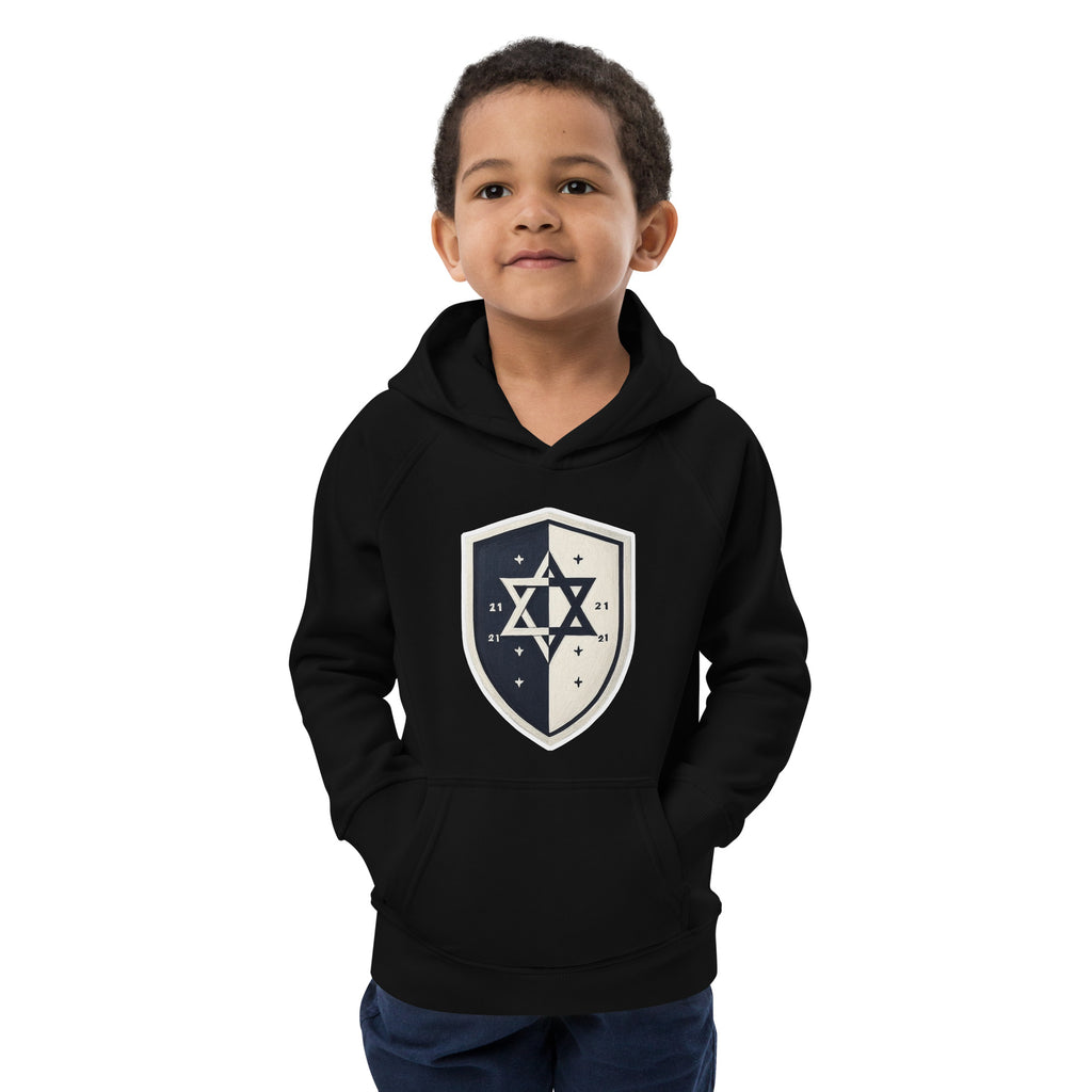 Black and White Shield Kids Eco Hoodie - American Zionist