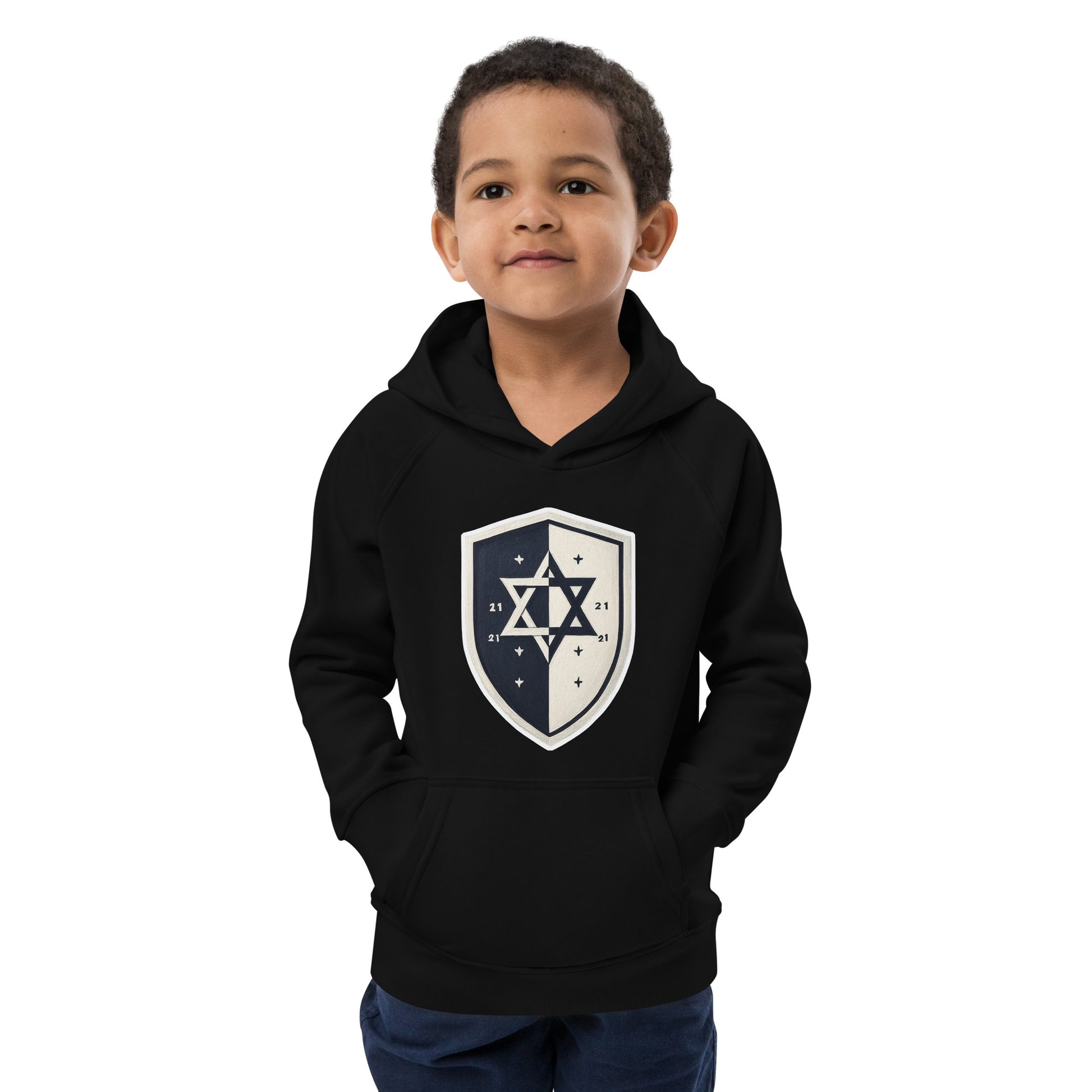 Black and White Shield Kids Eco Hoodie - American Zionist