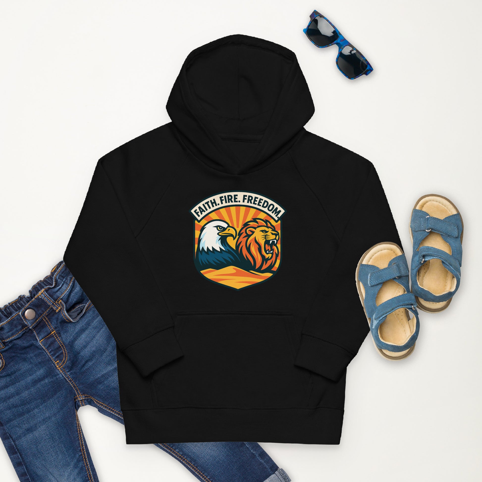 Lions Eagles Rise Kids Eco Hoodie - American Zionist