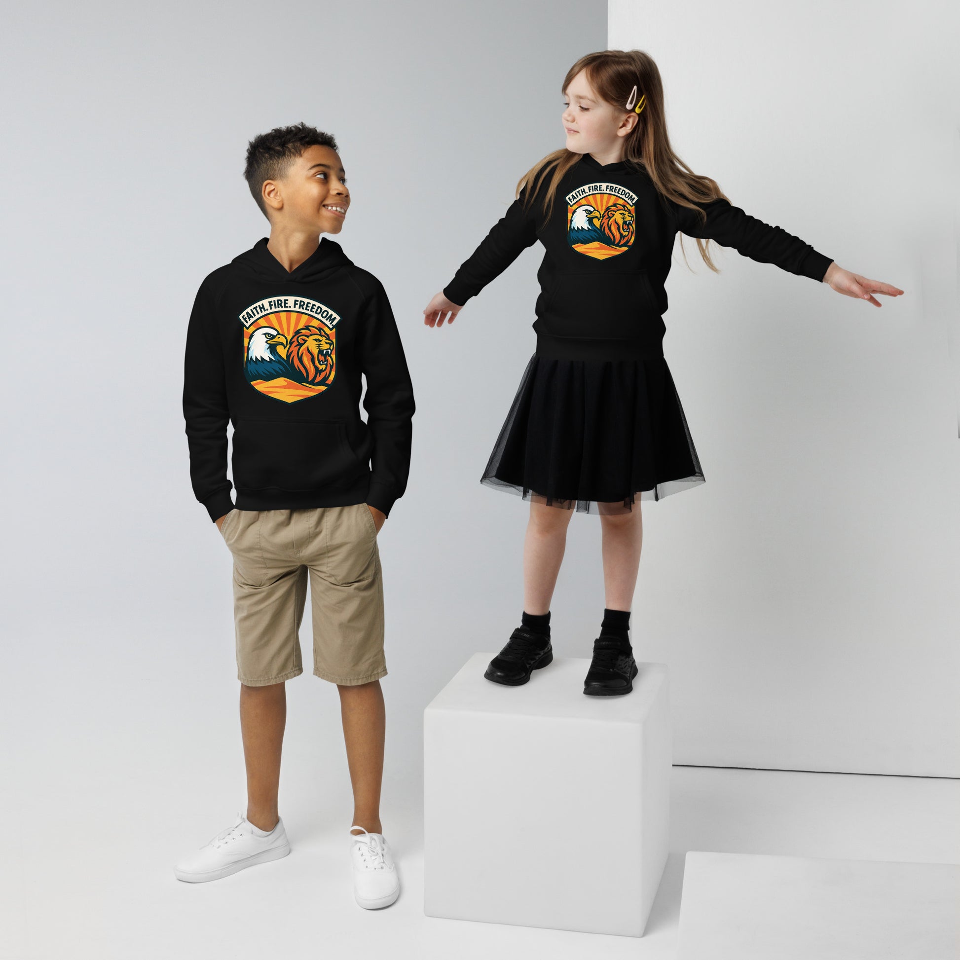 Lions Eagles Rise Kids Eco Hoodie - American Zionist