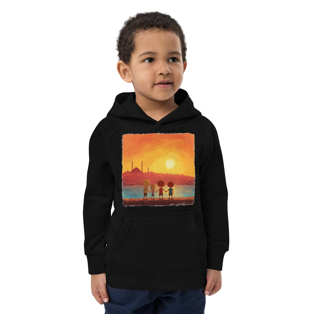 Jewish Kids Over Sunset Transparent Kids Eco Hoodie - American Zionist