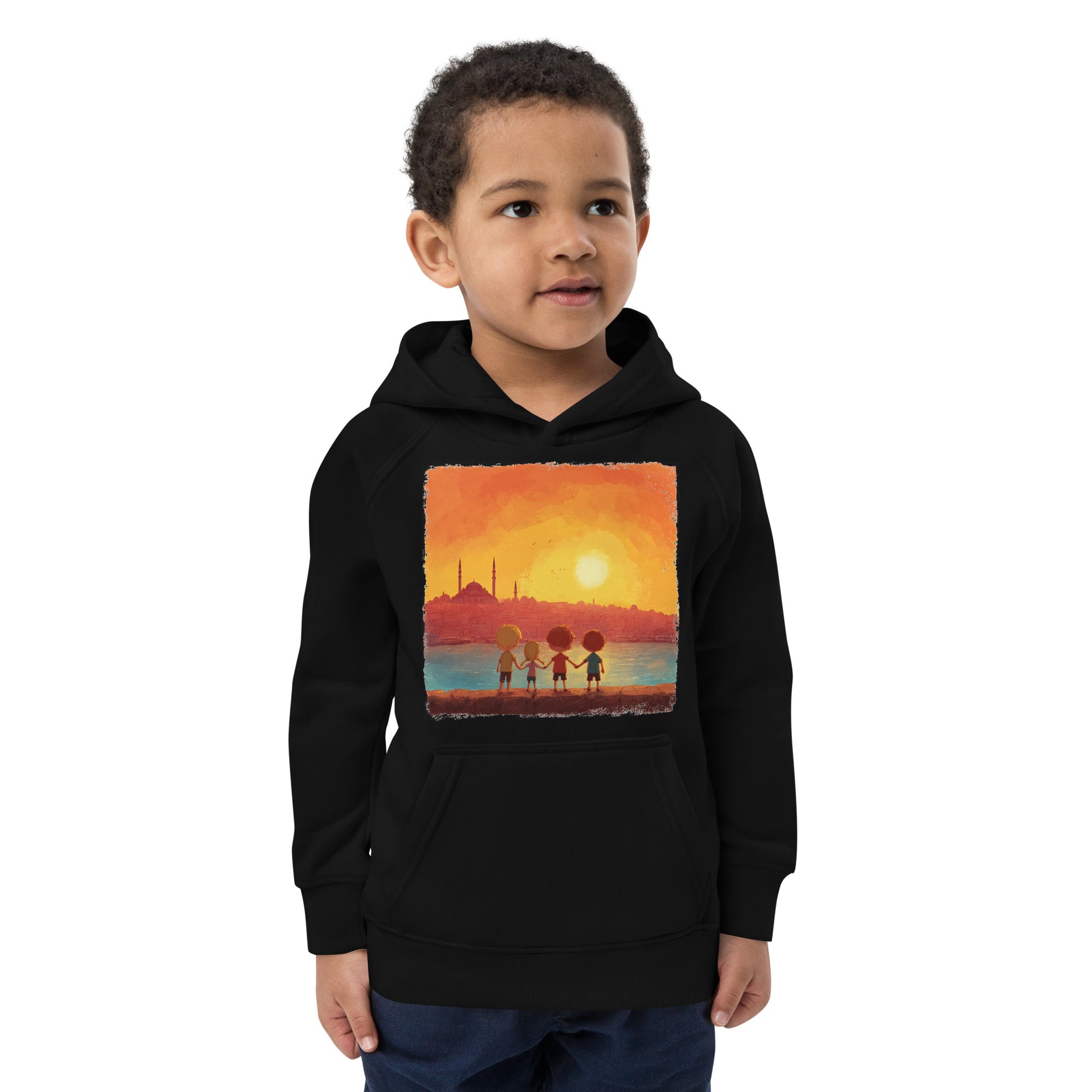 Jewish Kids Over Sunset Transparent Kids Eco Hoodie - American Zionist