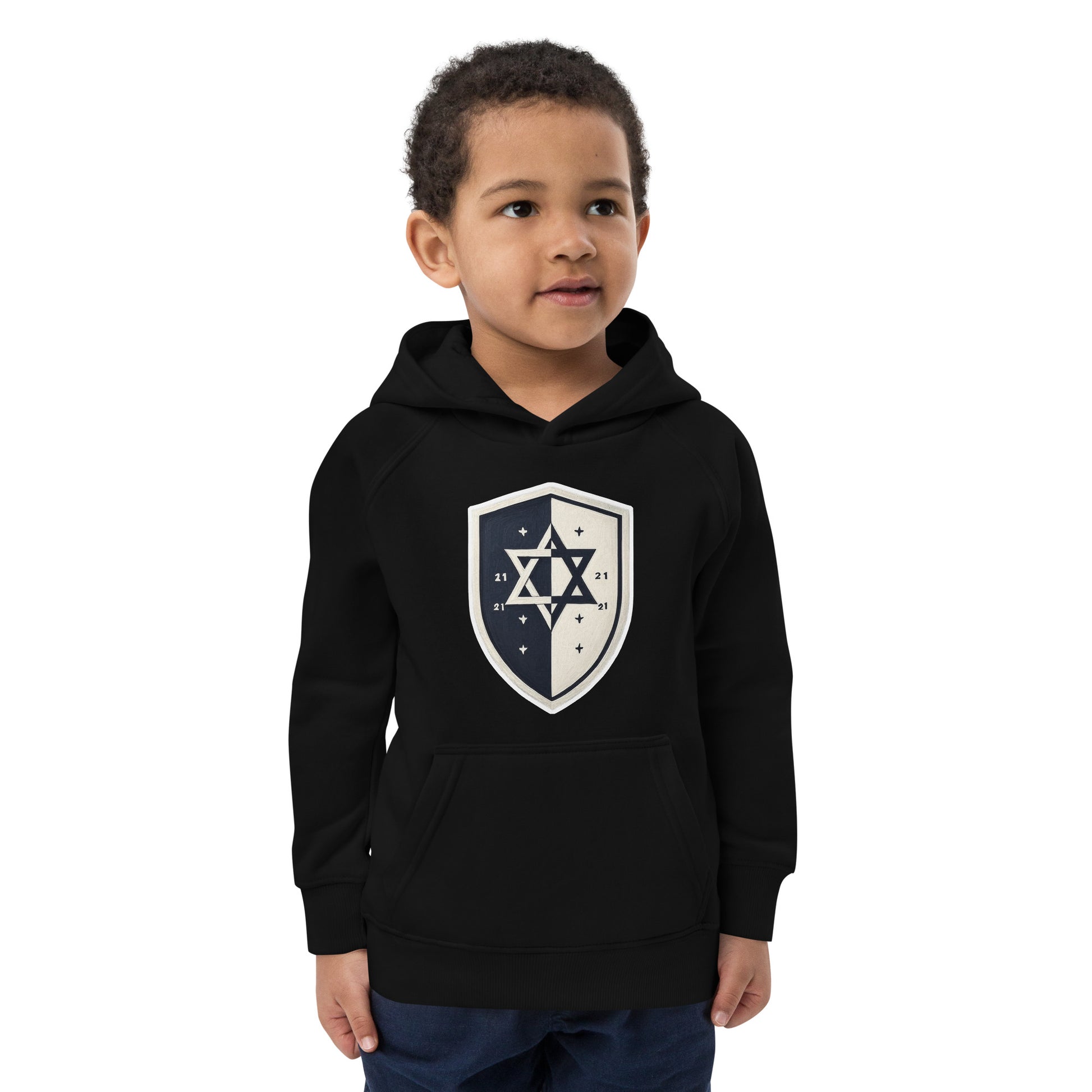 Black and White Shield Kids Eco Hoodie - American Zionist
