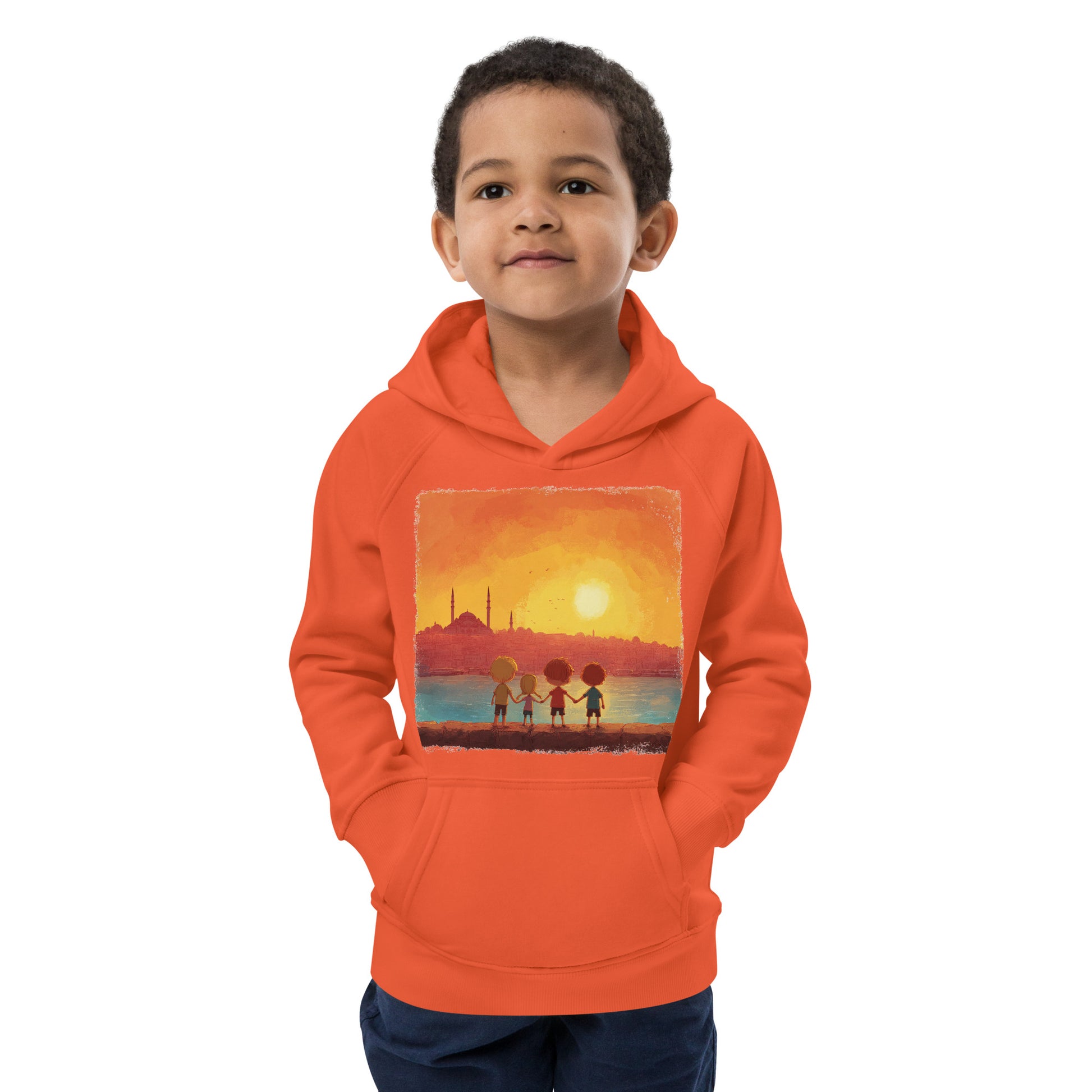 Jewish Kids Over Sunset Transparent Kids Eco Hoodie - American Zionist
