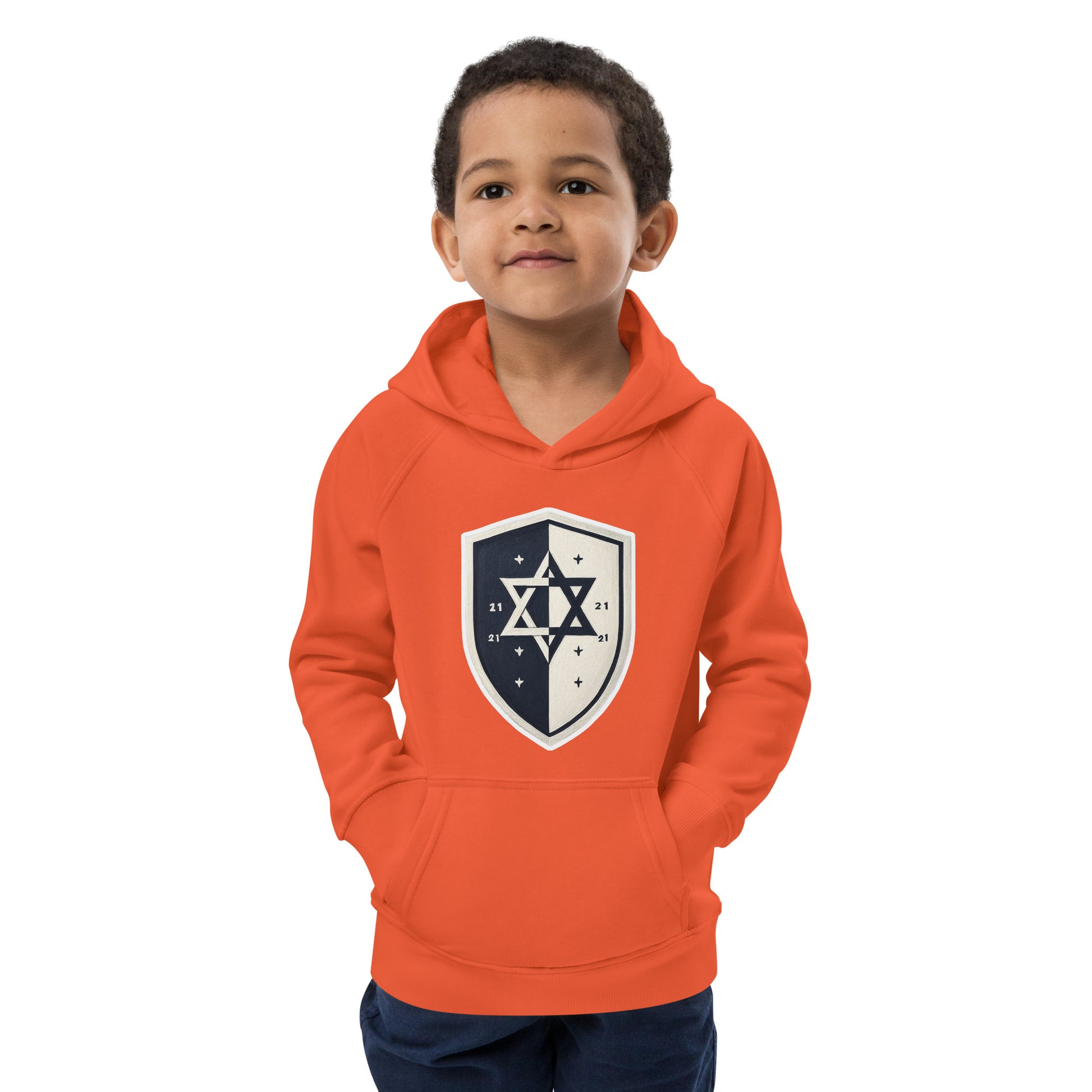 Black and White Shield Kids Eco Hoodie - American Zionist