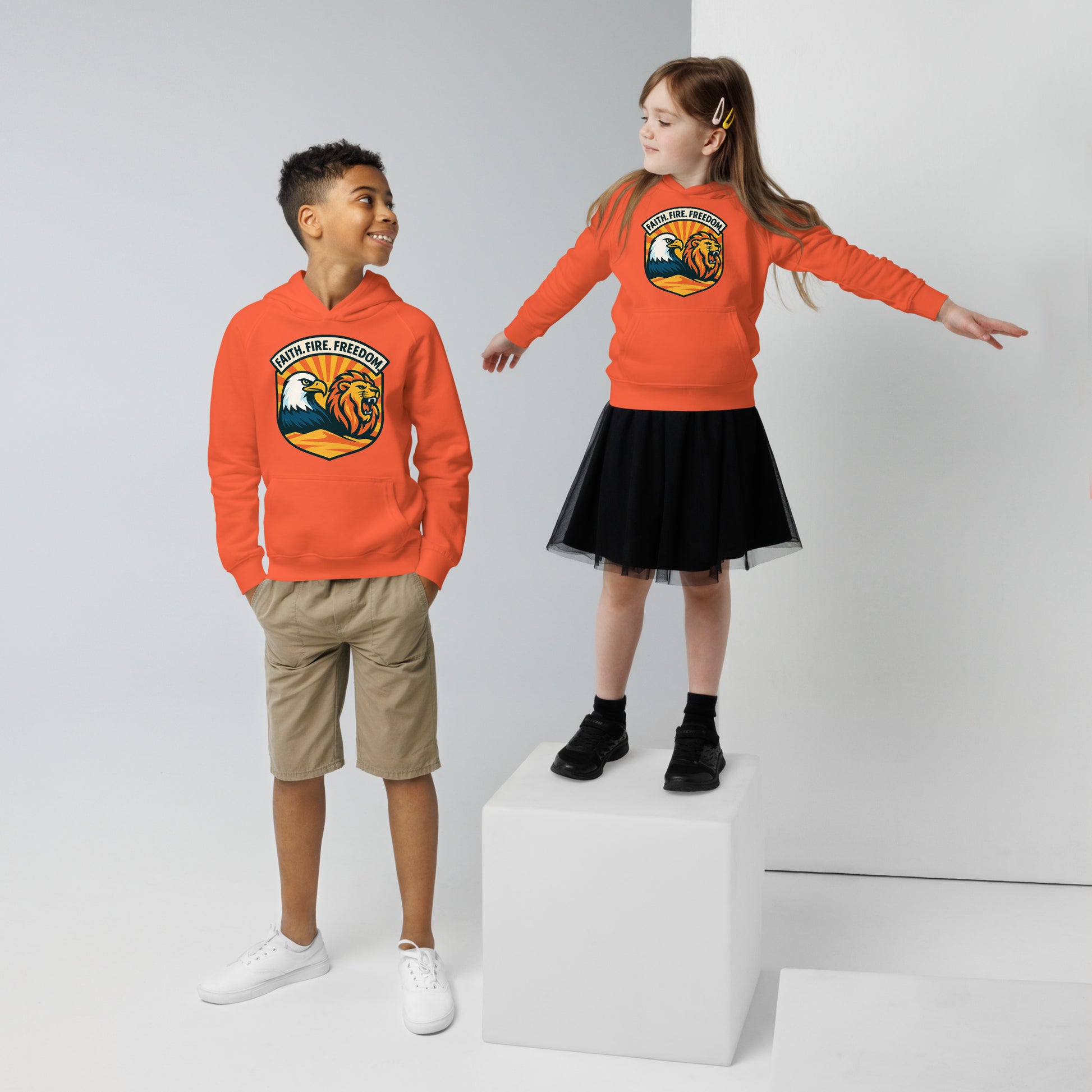 Lions Eagles Rise Kids Eco Hoodie - American Zionist