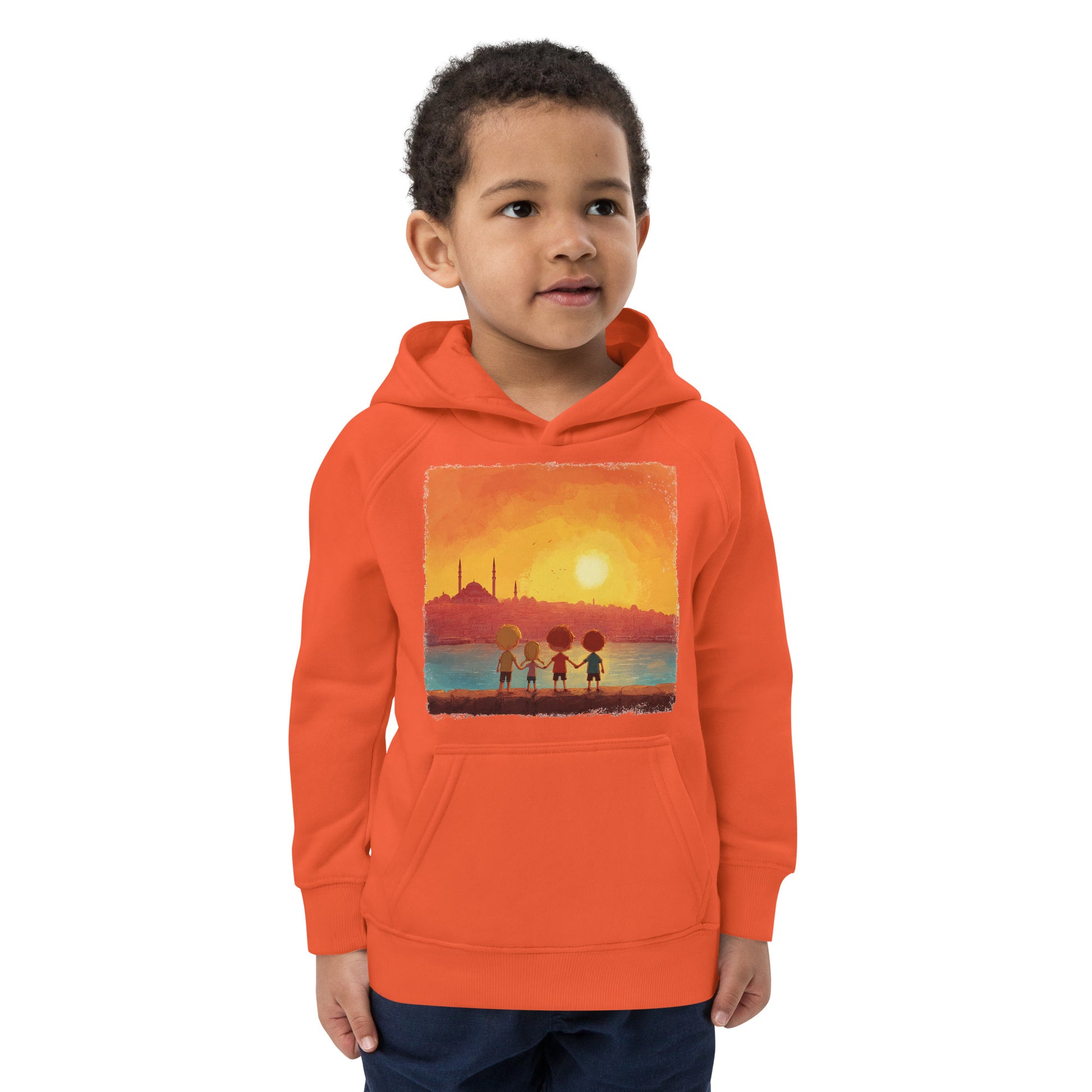 Jewish Kids Over Sunset Transparent Kids Eco Hoodie - American Zionist