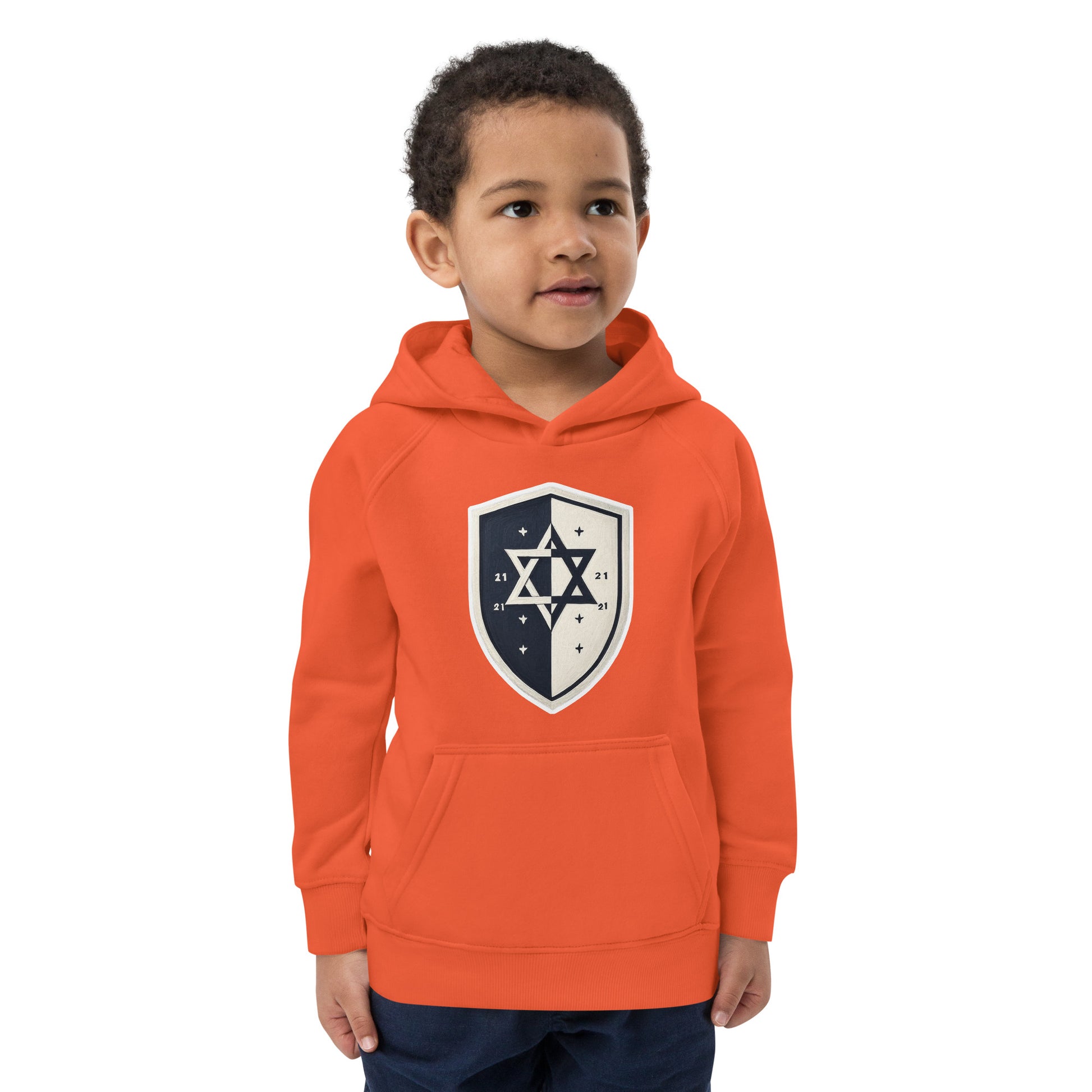 Black and White Shield Kids Eco Hoodie - American Zionist