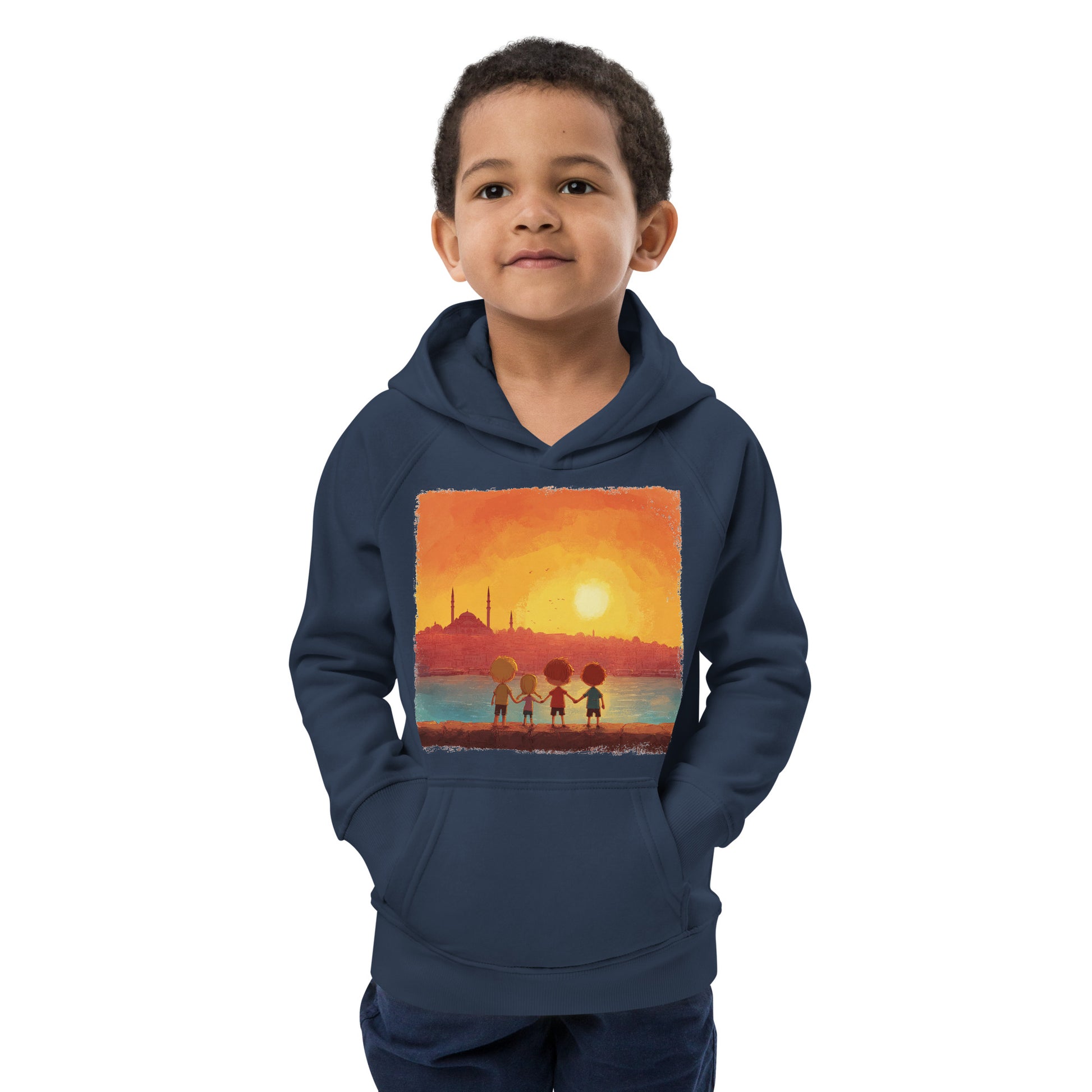 Jewish Kids Over Sunset Transparent Kids Eco Hoodie - American Zionist