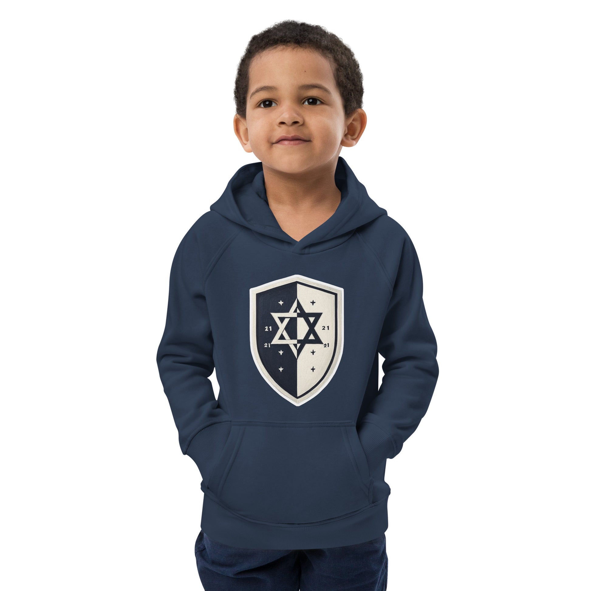 Black and White Shield Kids Eco Hoodie - American Zionist