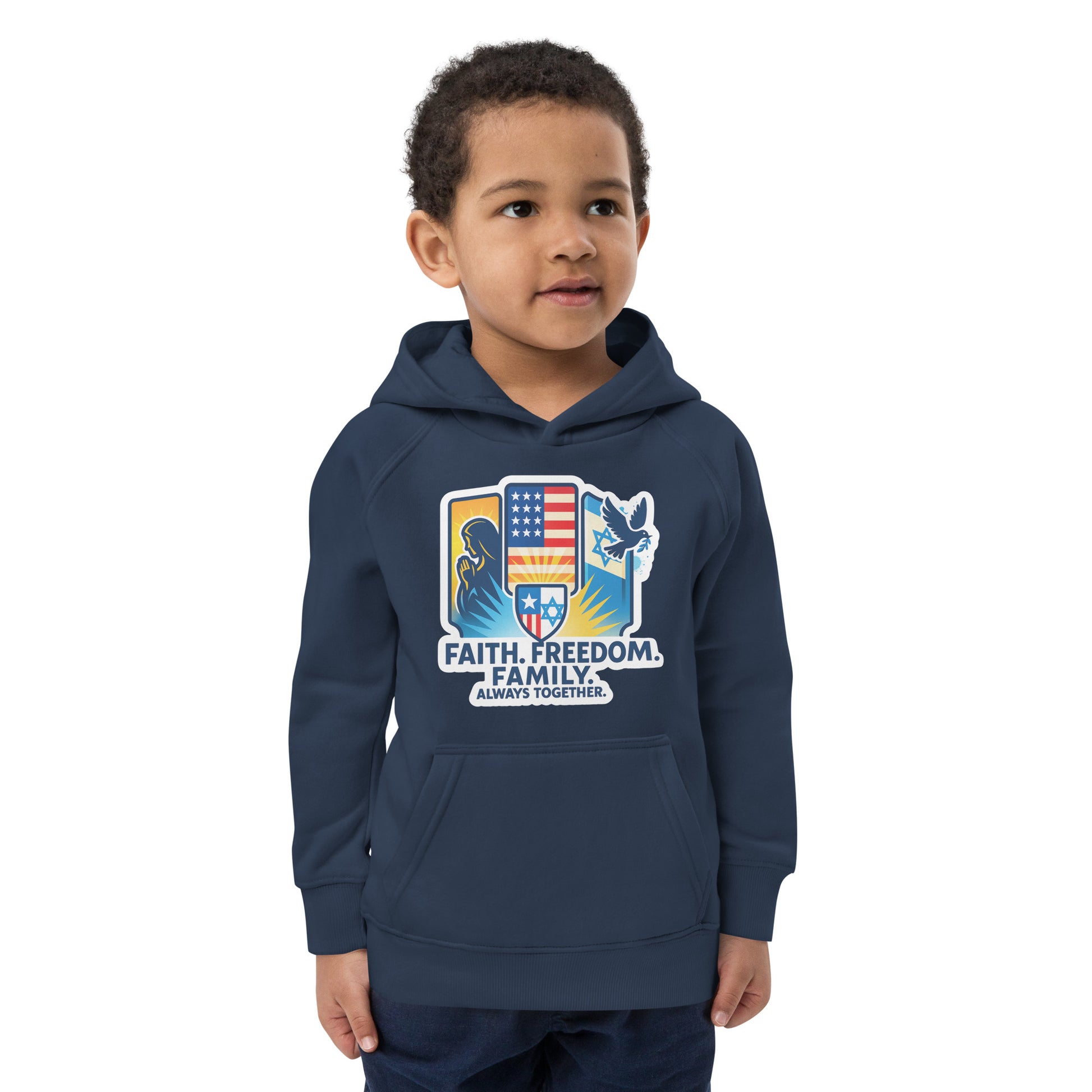 Faith Freedom Family Kids Eco Hoodie - American Zionist