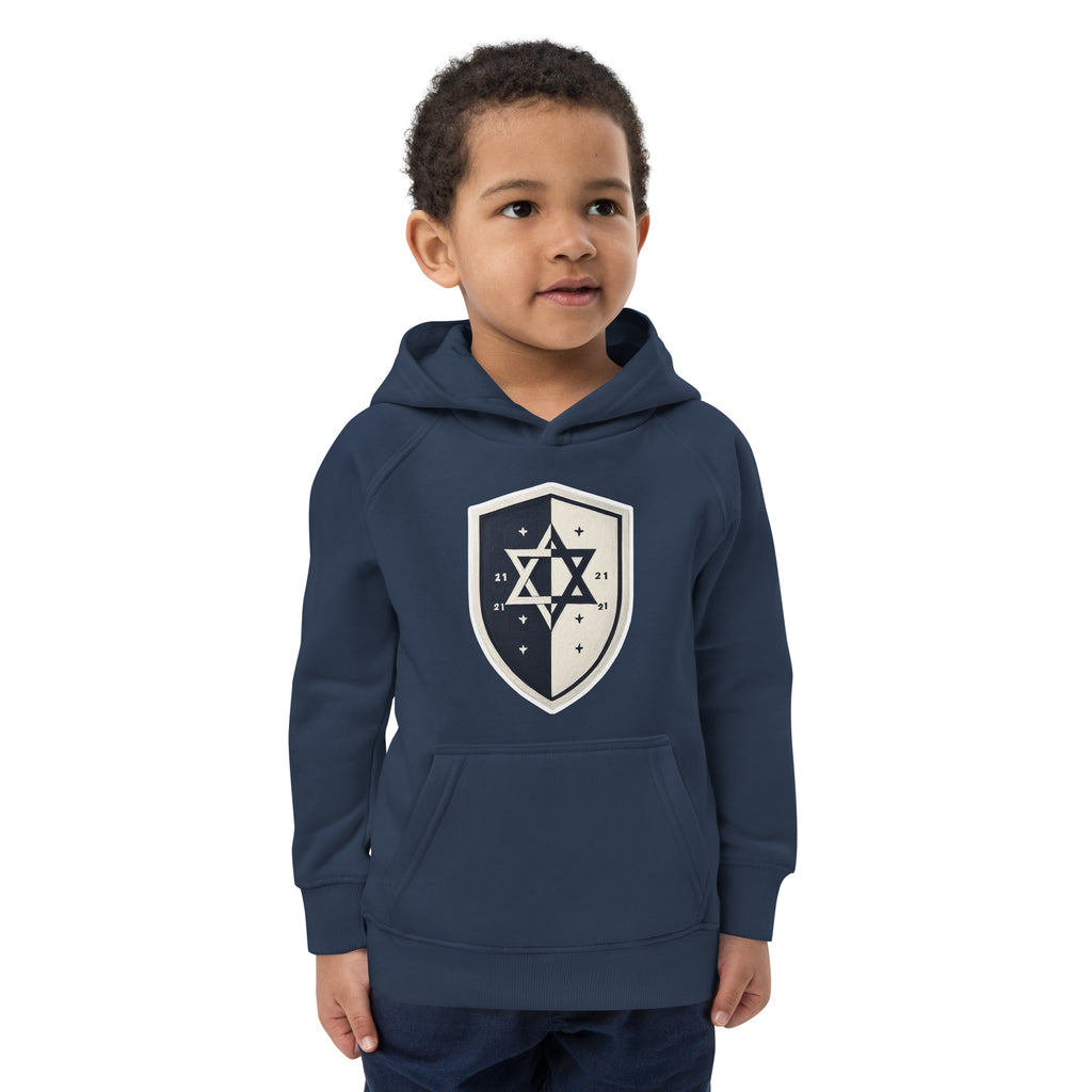 Black and White Shield Kids Eco Hoodie - American Zionist