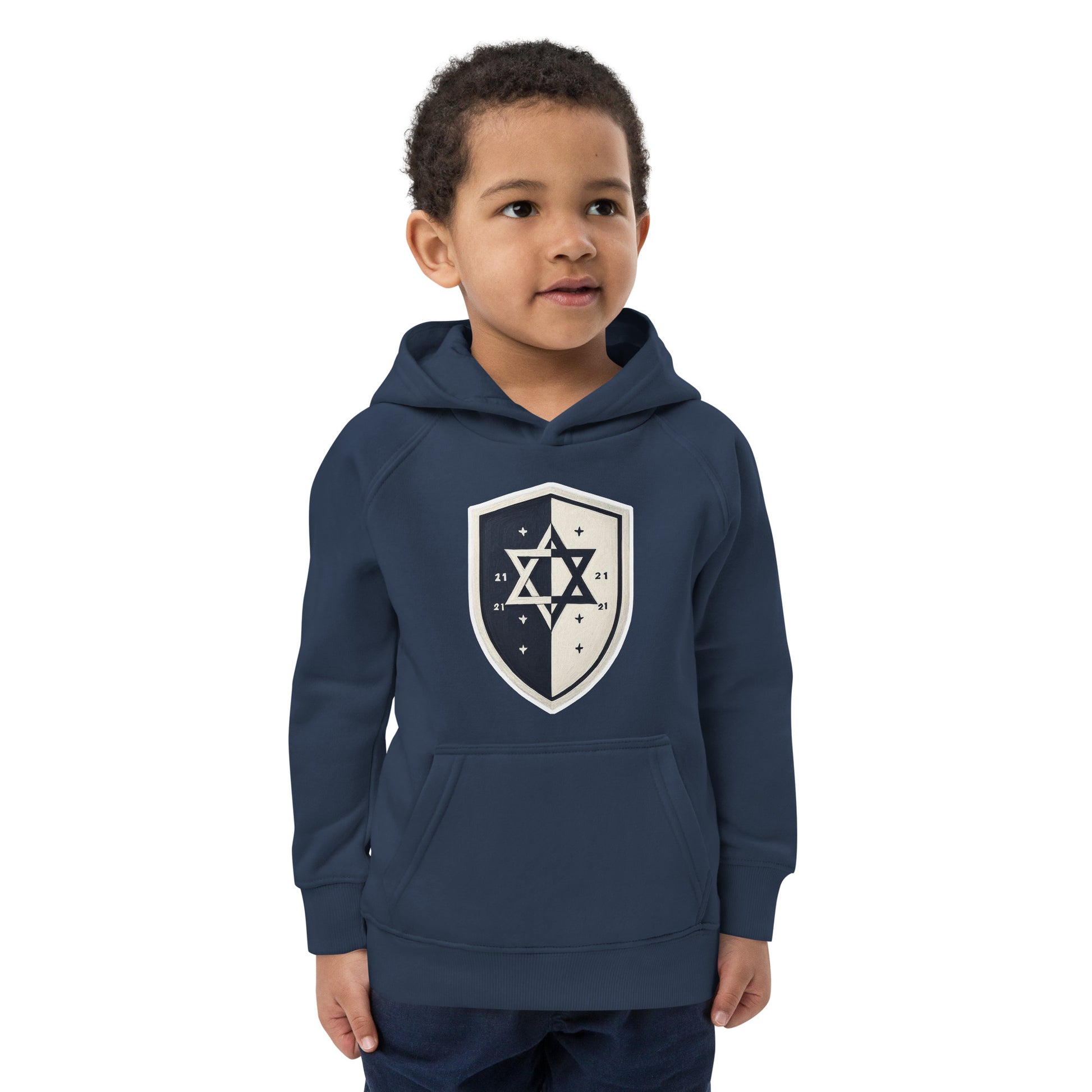 Black and White Shield Kids Eco Hoodie - American Zionist